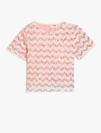 Pullu Payetli Tişört Astarlı Kısa Kollu Bisiklet Yaka