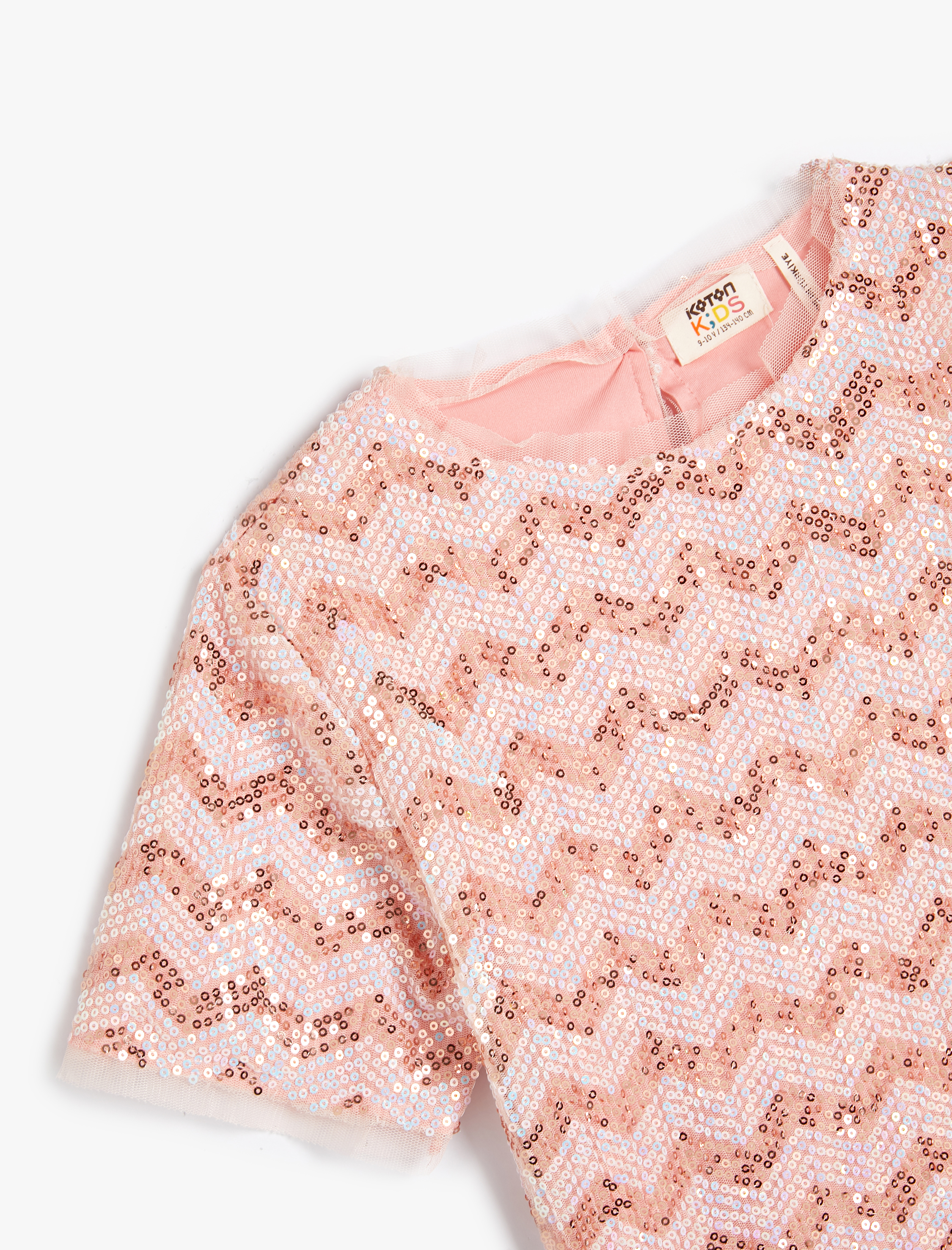  Kız Çocuk Pullu Payetli Tişört Astarlı Kısa Kollu Bisiklet Yaka