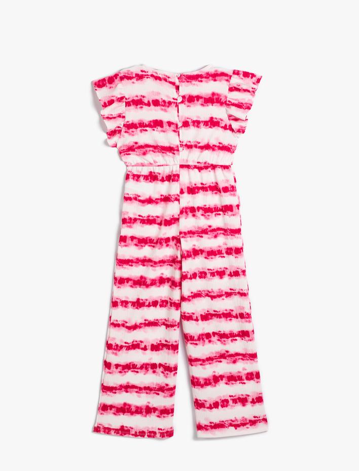 Kız Çocuk Batik Tulum Yuvarlak Yaka Kolsuz Fırfırlı