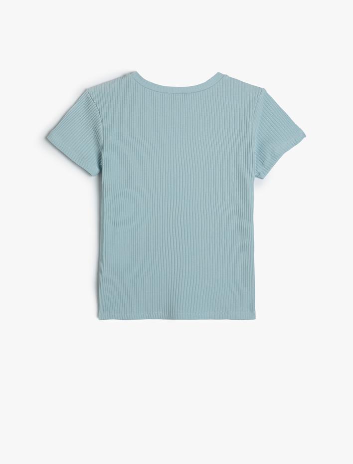 Kız Çocuk Crop Tişört Kısa Kollu Ribanalı Bisiklet Yaka Pamuklu