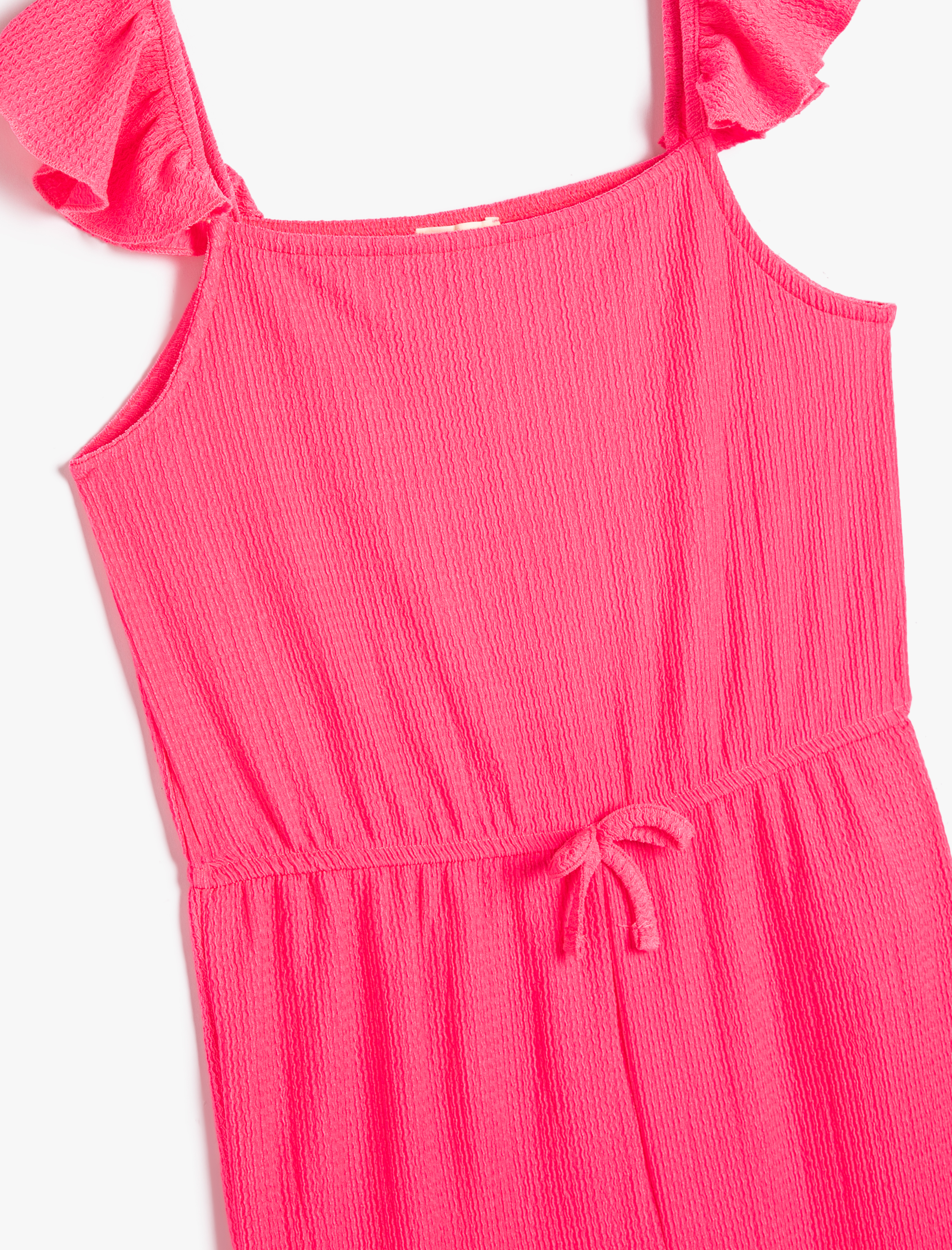  Kız Çocuk Askılı Tulum Tam Boy Bol Paça Fırfır Detaylı Dokulu