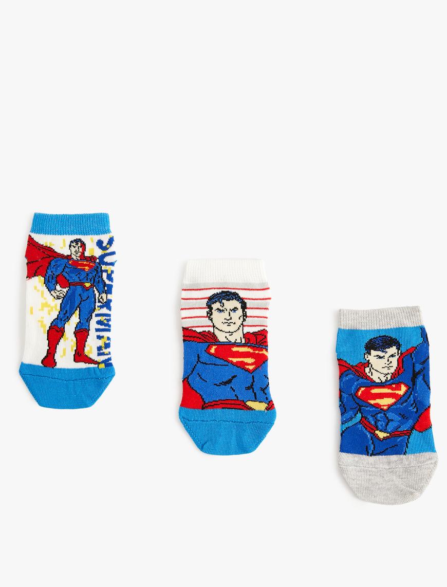  Erkek Çocuk 3'lü Superman Lisanslı Çorap Seti