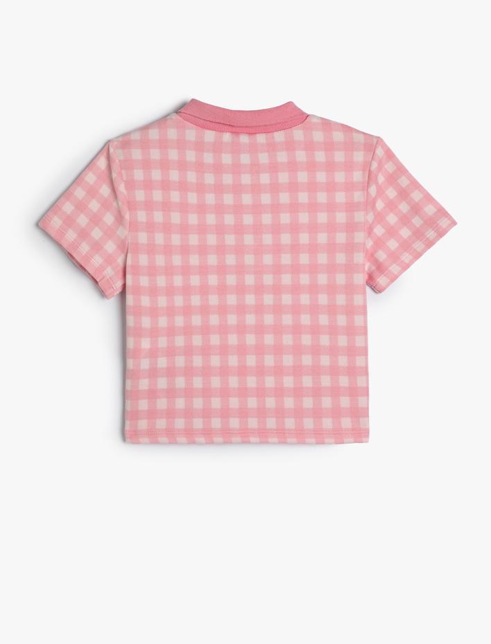 Kız Çocuk Polo Tişört Crop Kısa Kollu Düğme Detaylı Organik Kumaş