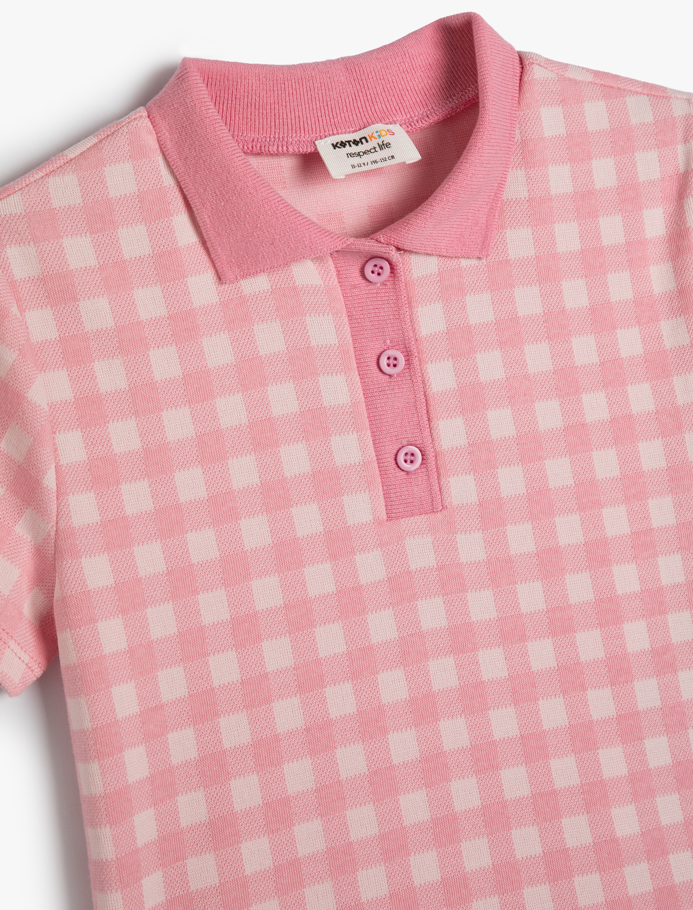  Kız Çocuk Polo Tişört Crop Kısa Kollu Düğme Detaylı Organik Kumaş