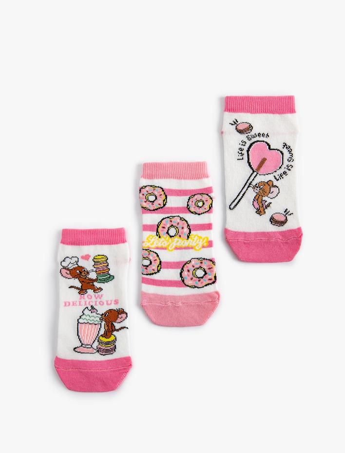 Kız Çocuk 3'lü Tom ve Jerry Baskılı Çorap Lisanslı