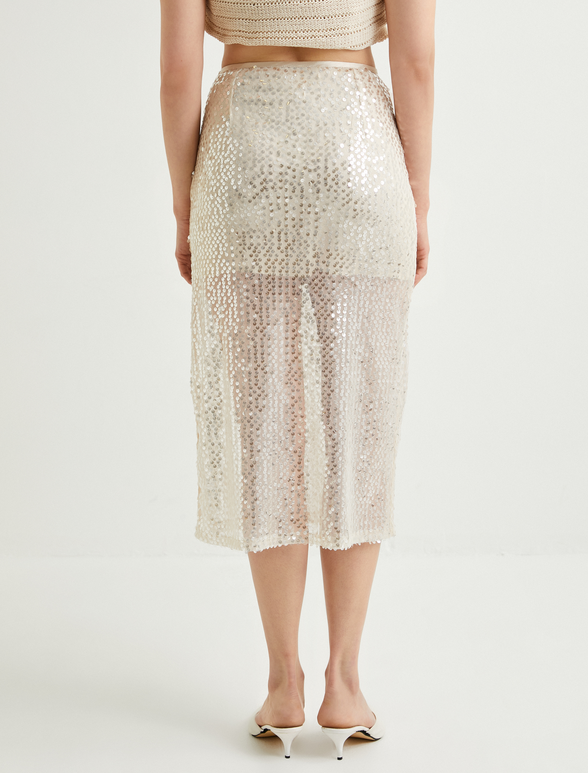   Payetli Midi Etek Normal Bel