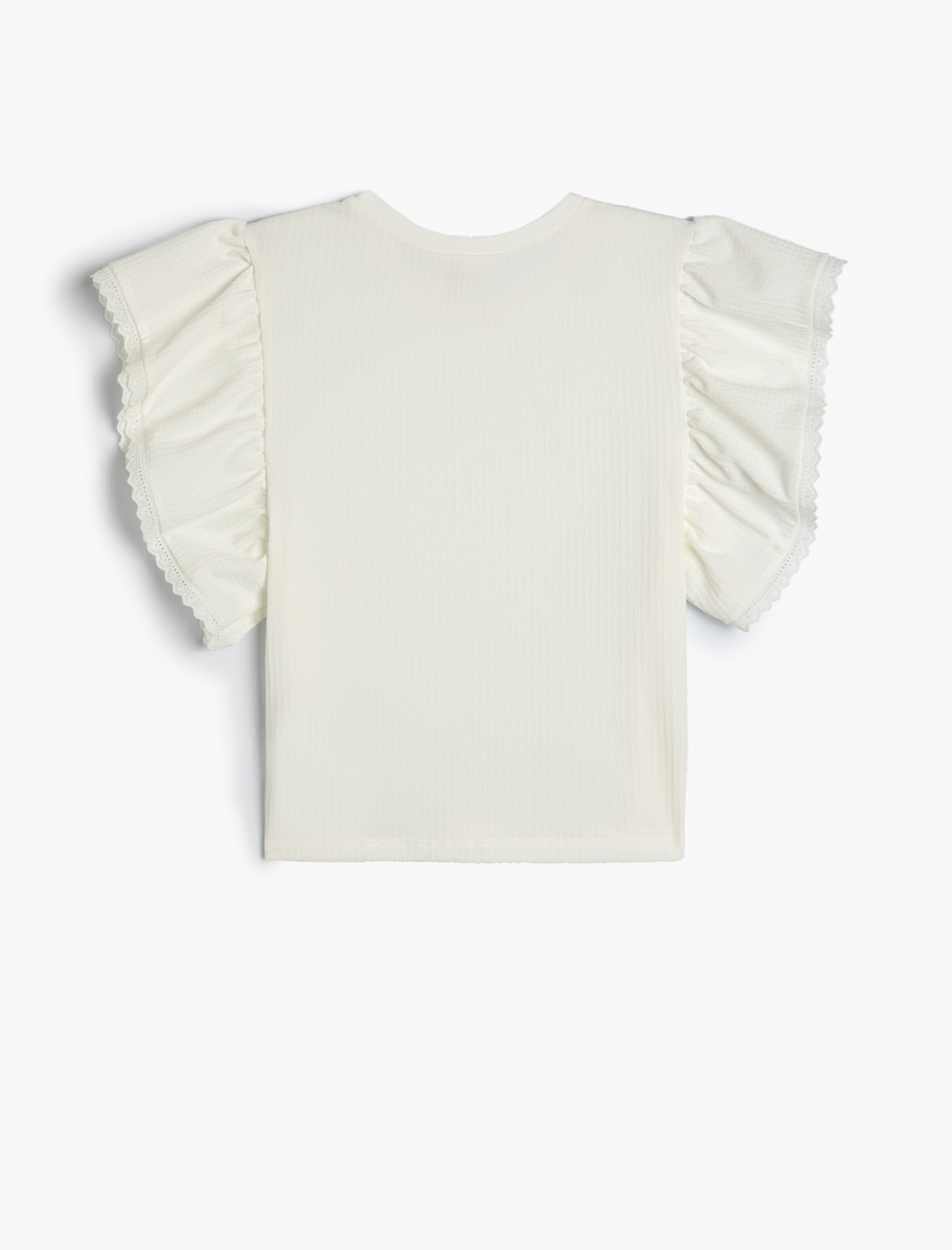  Kız Çocuk Crop Tişört Bisiklet Yaka Fırfır Kollu