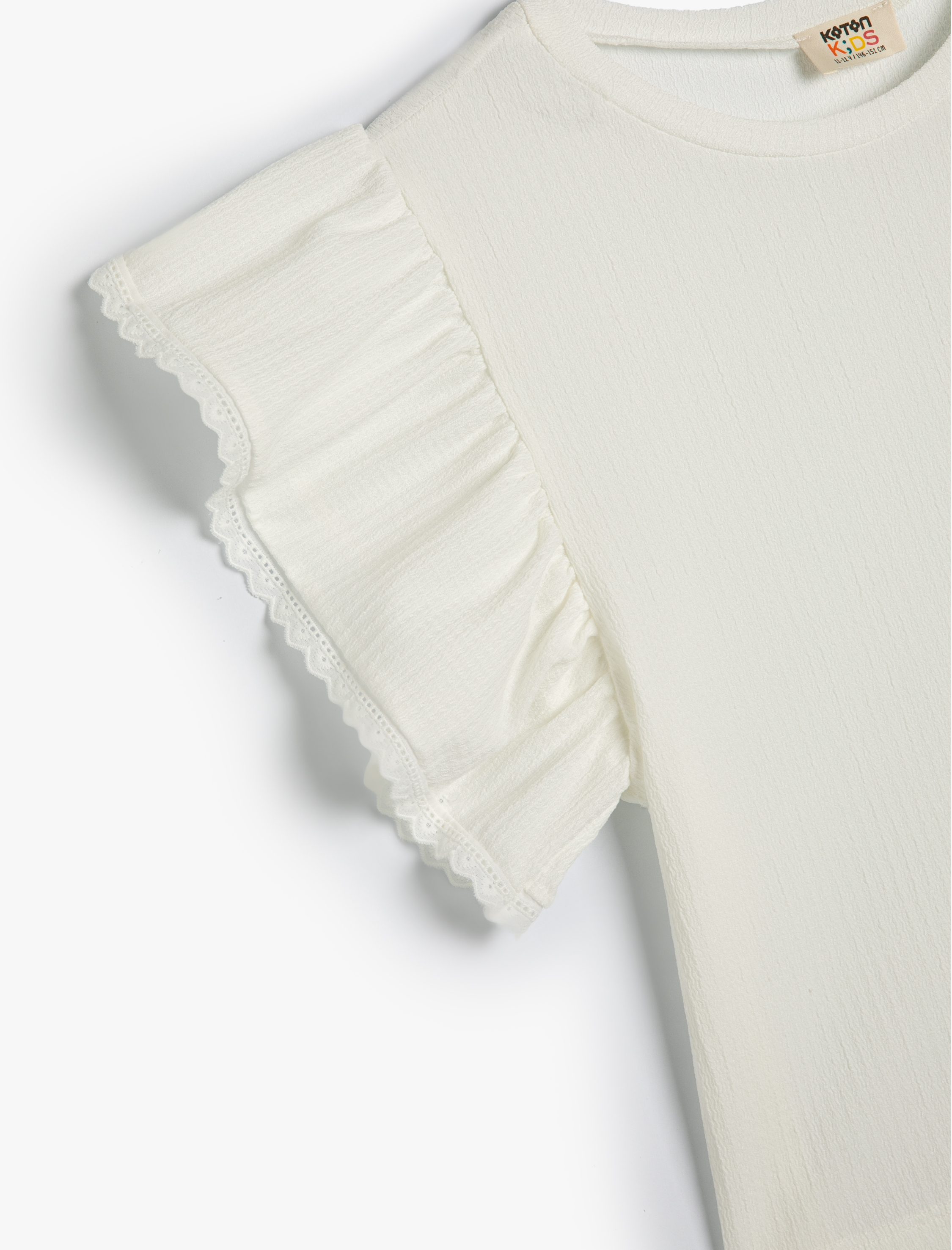  Kız Çocuk Crop Tişört Bisiklet Yaka Fırfır Kollu