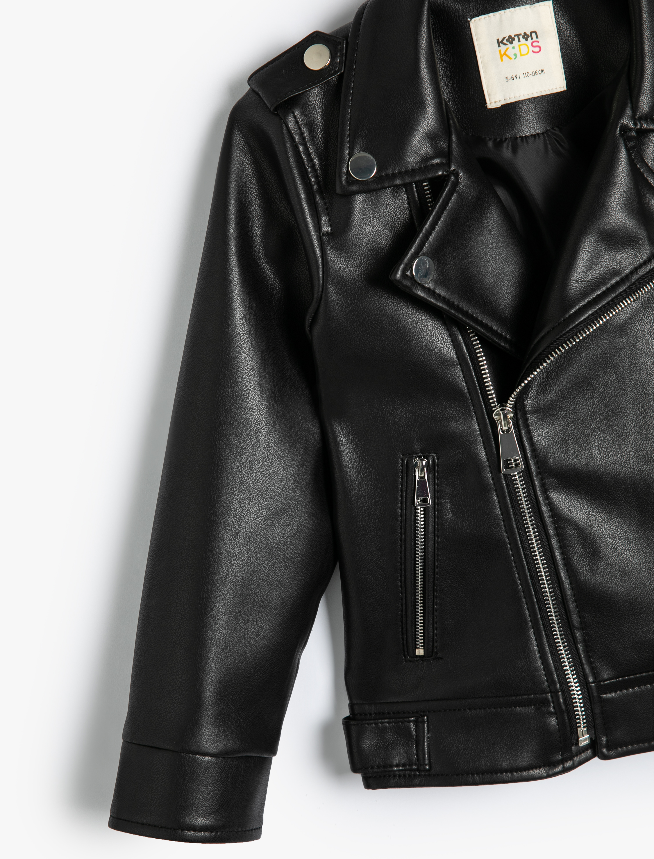  Kız Çocuk Suni Deri Ceket Fermuarlı Kruvaze Cepli