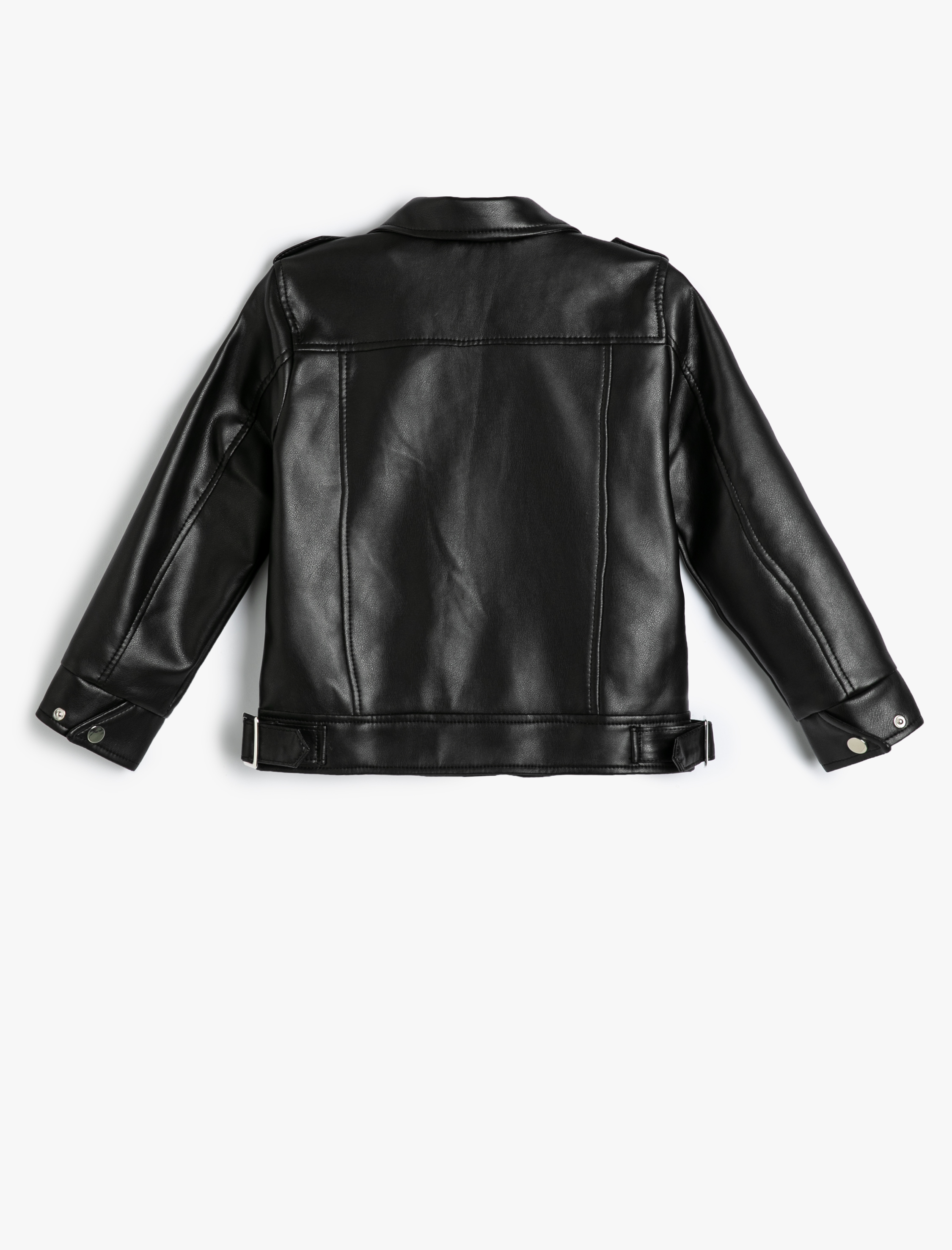  Kız Çocuk Suni Deri Ceket Fermuarlı Kruvaze Cepli