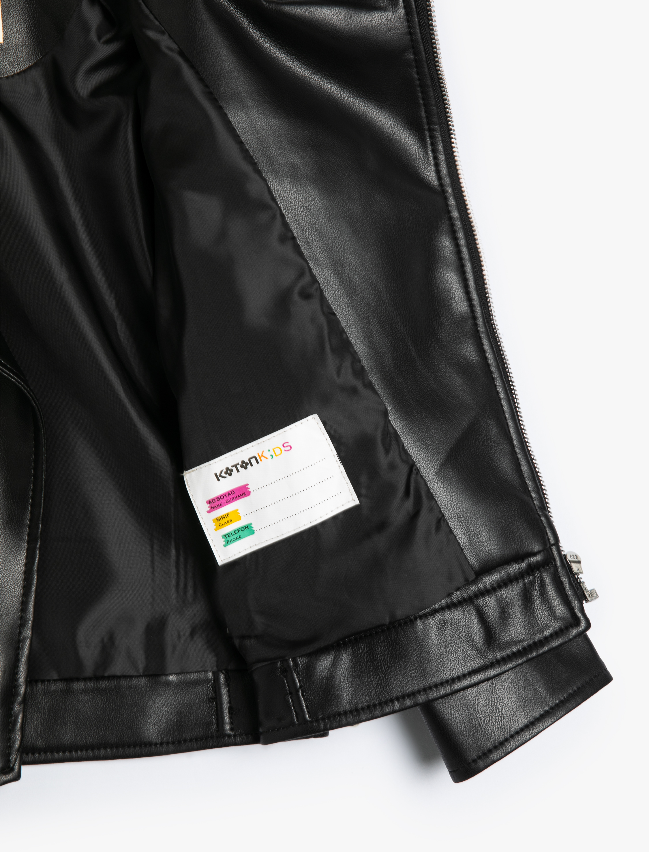  Kız Çocuk Suni Deri Ceket Fermuarlı Kruvaze Cepli