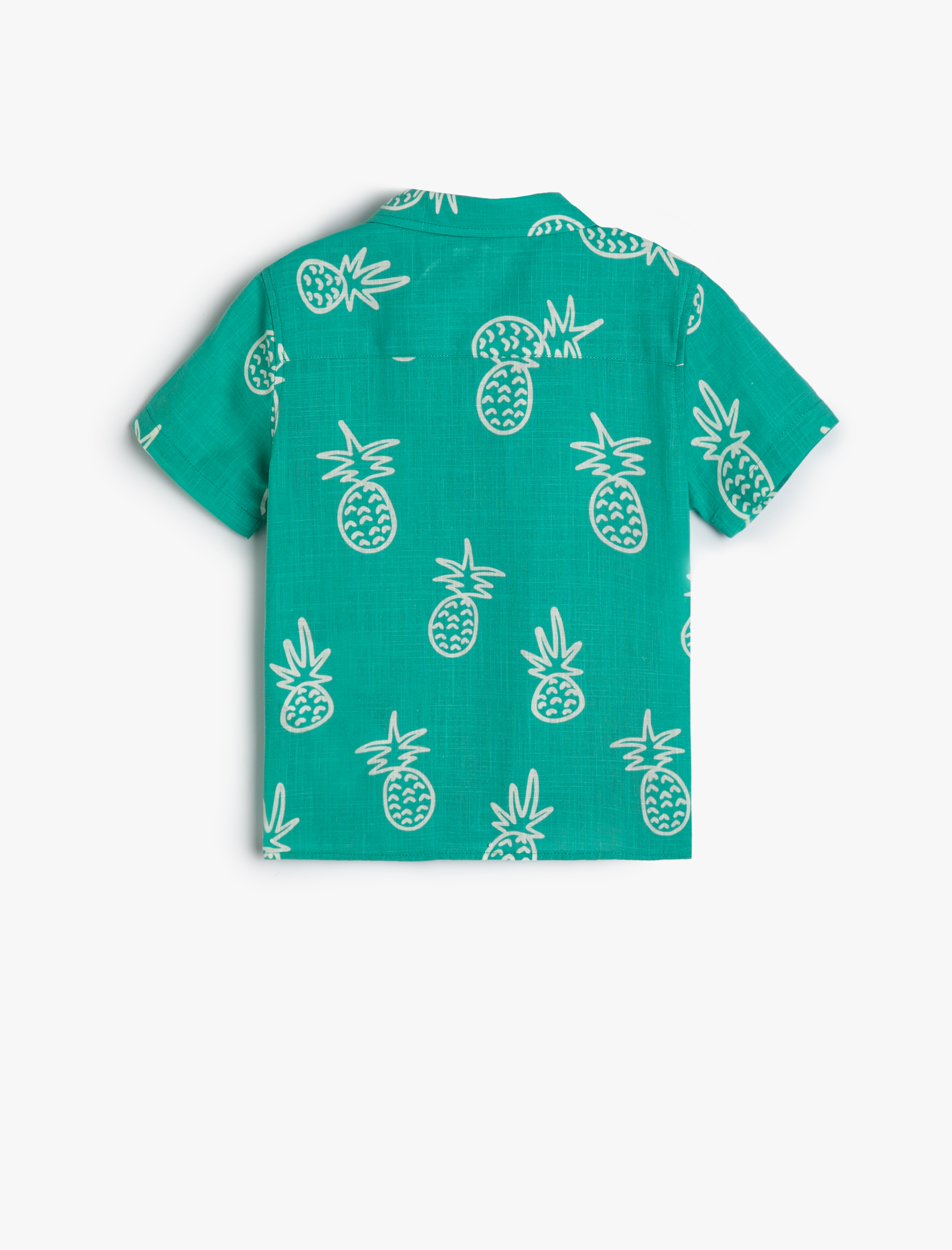  Erkek Bebek Gömlek Kısa Kollu Ananas Baskılı Cep Detaylı
