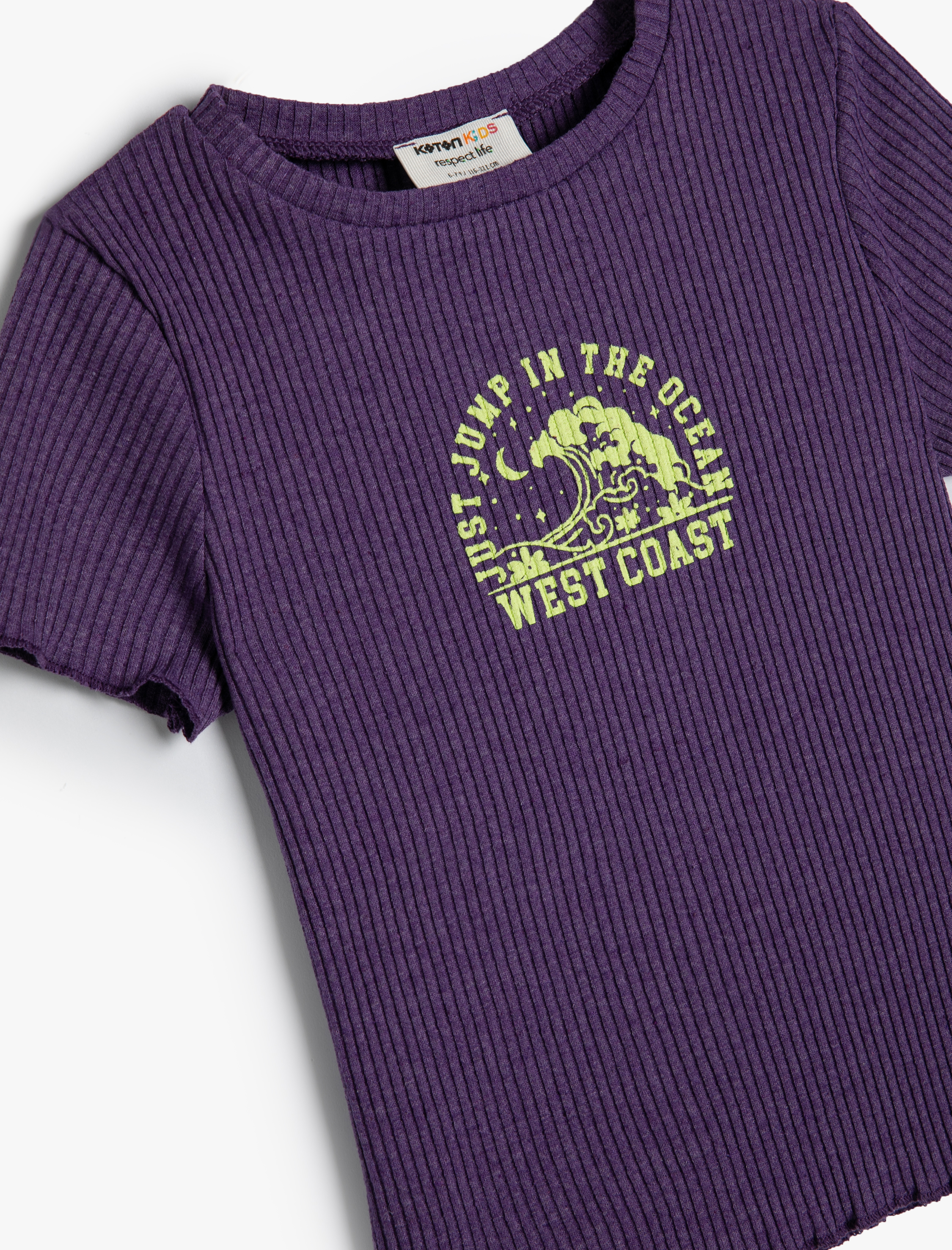  Kız Çocuk Tişört Slogan Baskılı Ribanalı Kısa Kollu Bisiklet Yaka