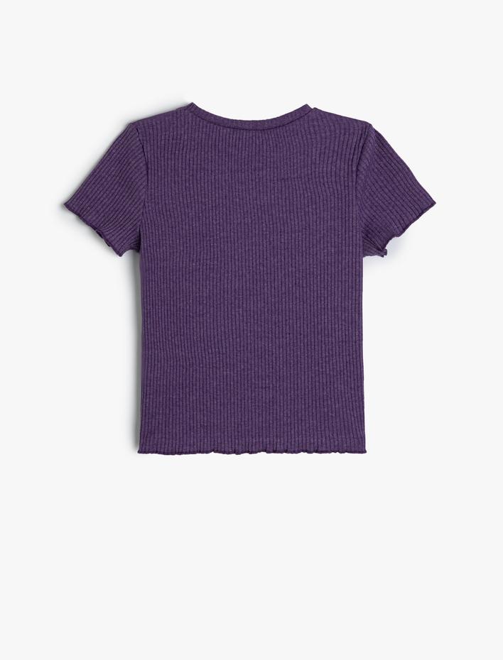 Kız Çocuk Tişört Slogan Baskılı Ribanalı Kısa Kollu Bisiklet Yaka