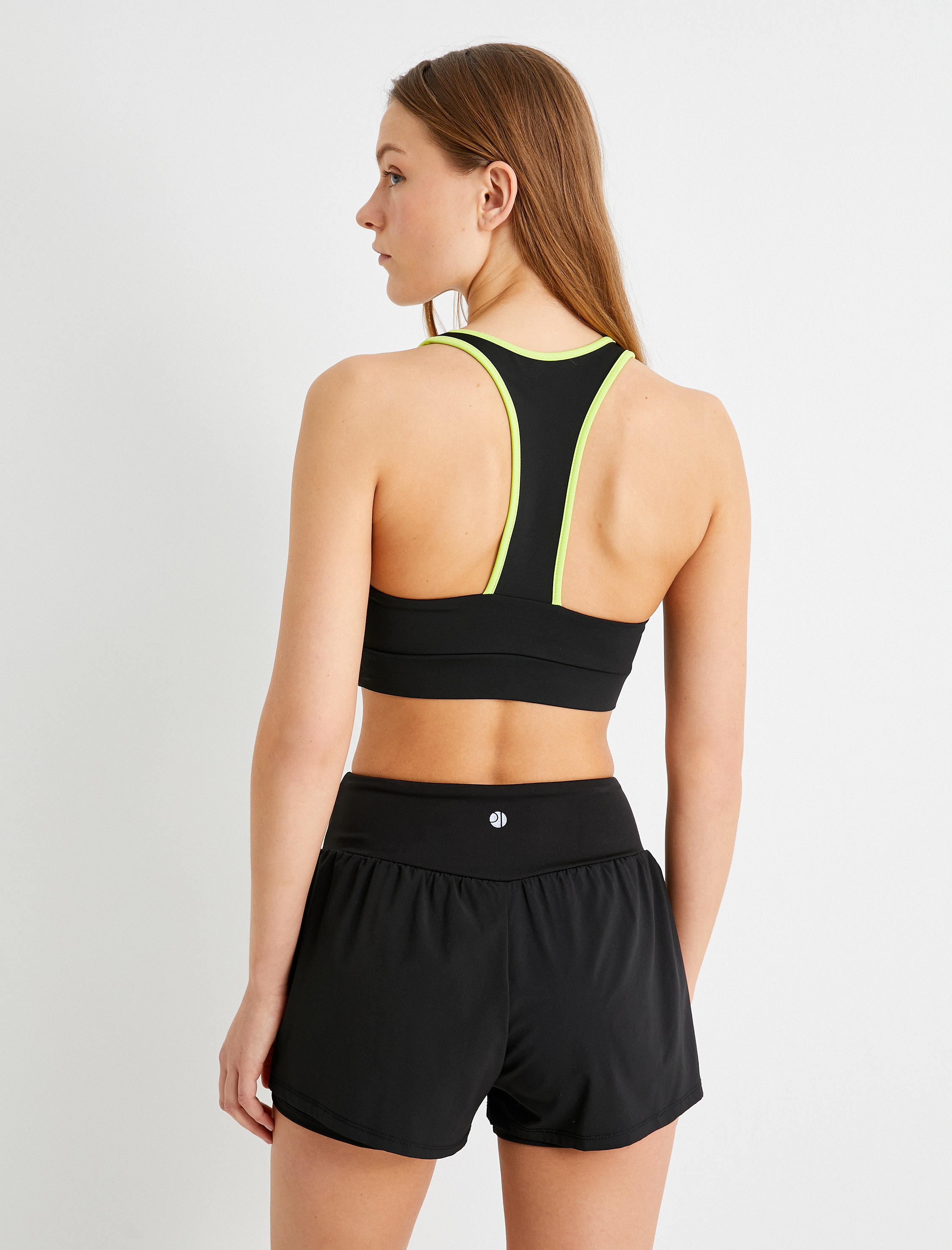 Fermuarlı Sporcu Sütyeni Kaplı Renk Kontrastlı Biyeli U Yaka Slim Fit
