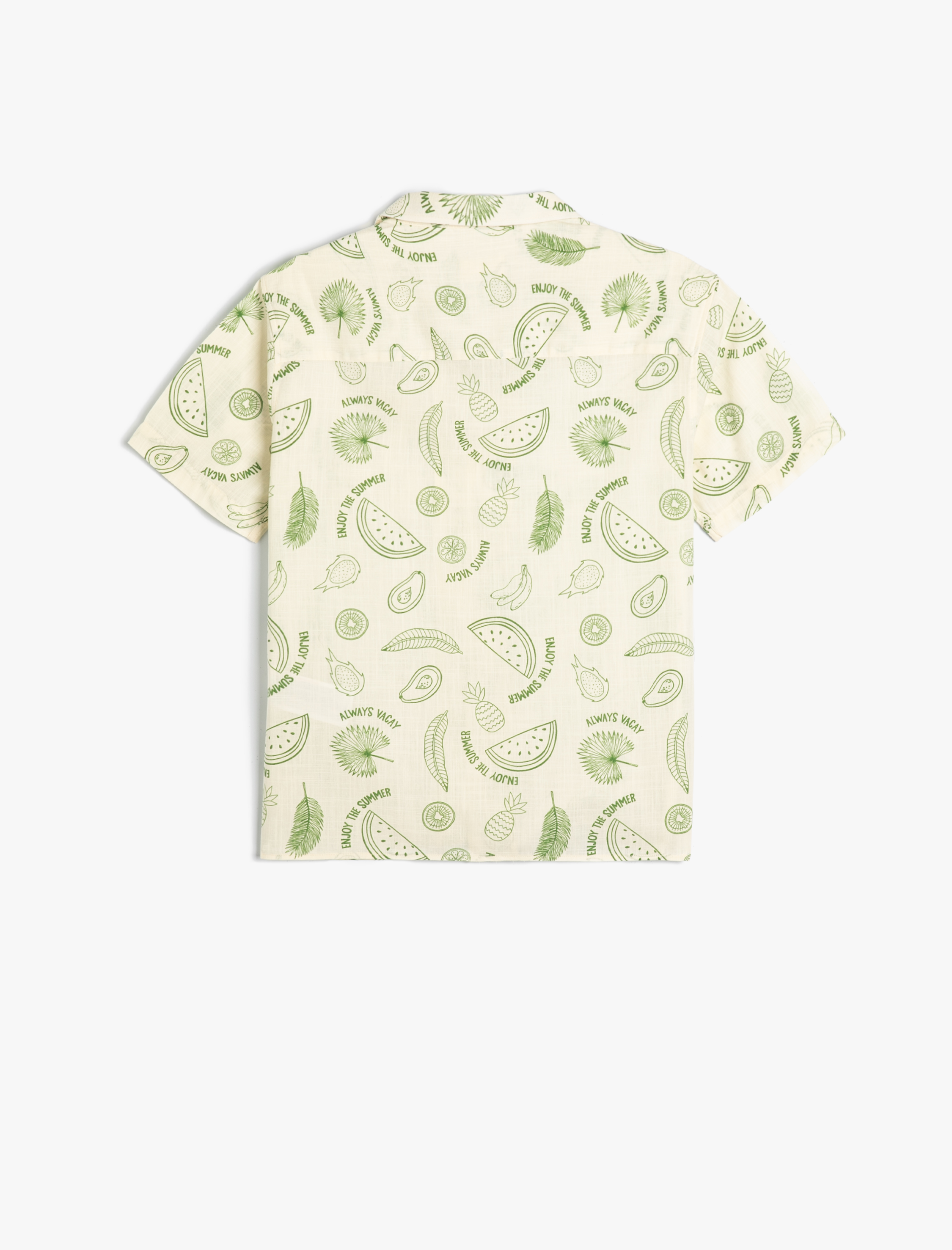  Erkek Çocuk Gömlek Meyve Temalı Kısa Kollu Tek Cep Detaylı