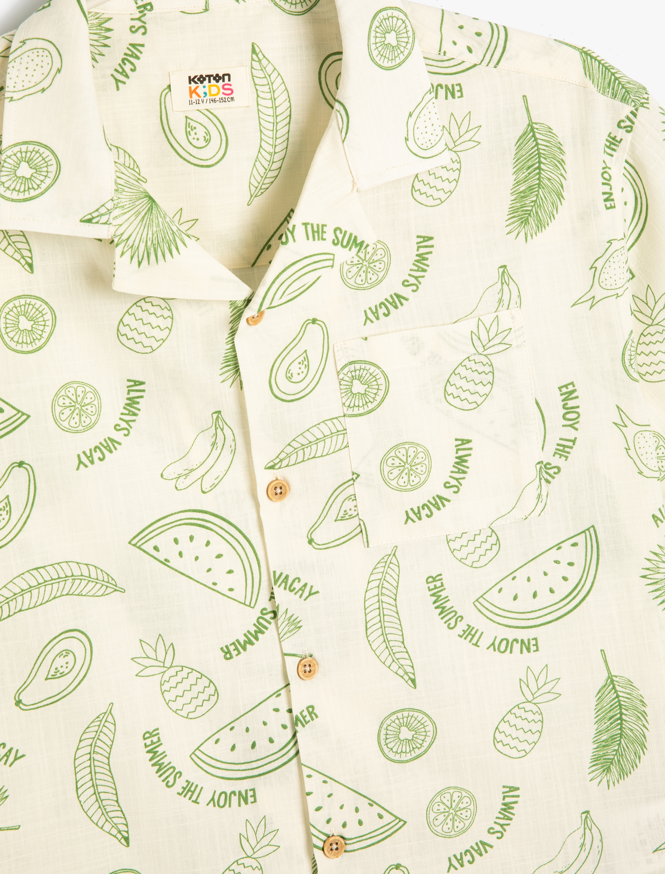  Erkek Çocuk Gömlek Meyve Temalı Kısa Kollu Tek Cep Detaylı