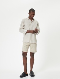 Kumaş Şort Slim Fit Chino Düğmeli Katlı Paça Cep Detaylı