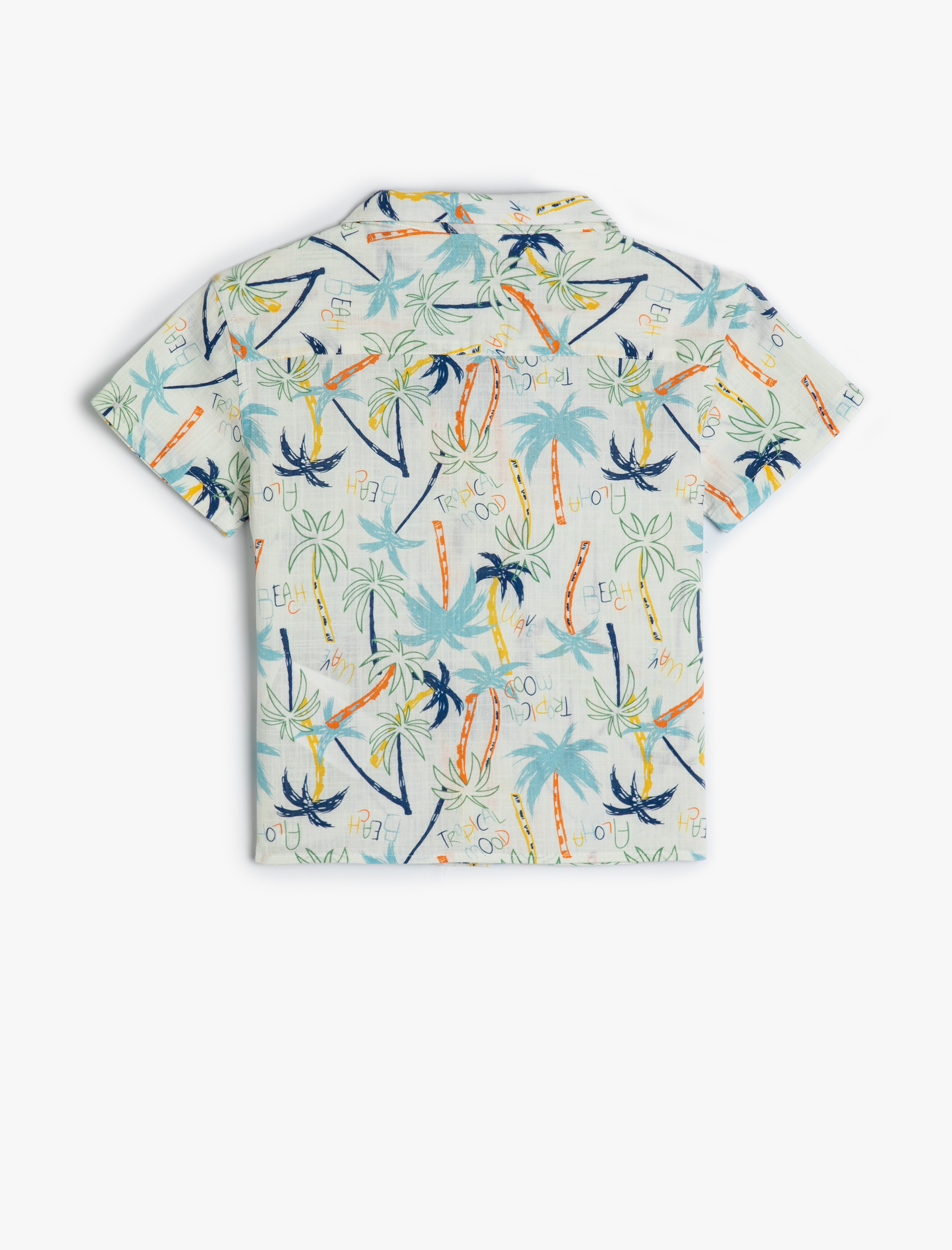  Erkek Bebek Gömlek Palmiye Baskılı Kısa Kollu Cep Detaylı