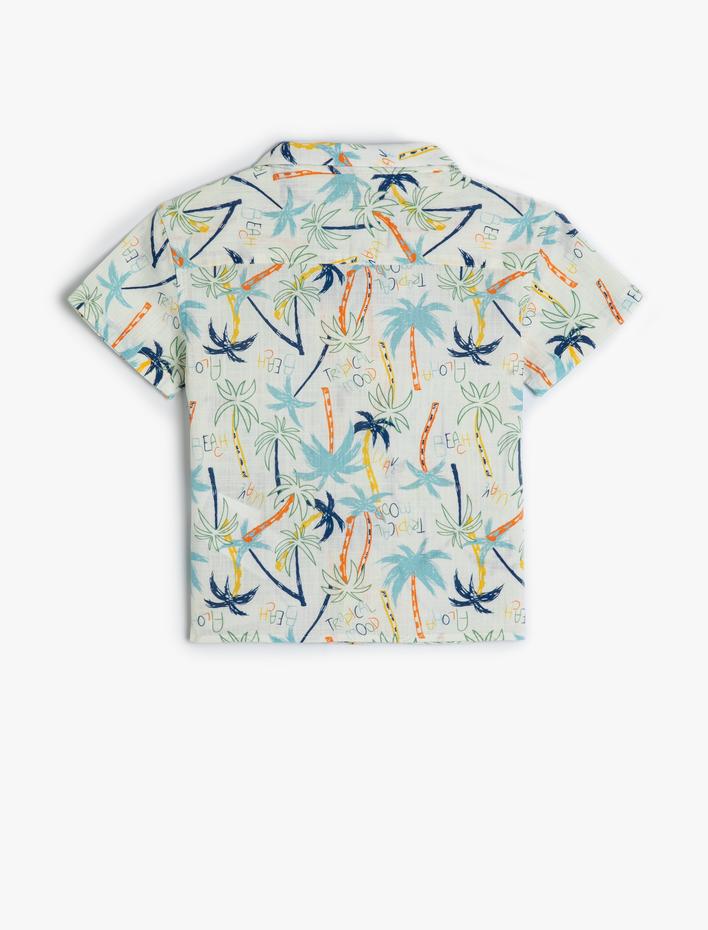 Erkek Bebek Gömlek Palmiye Baskılı Kısa Kollu Cep Detaylı