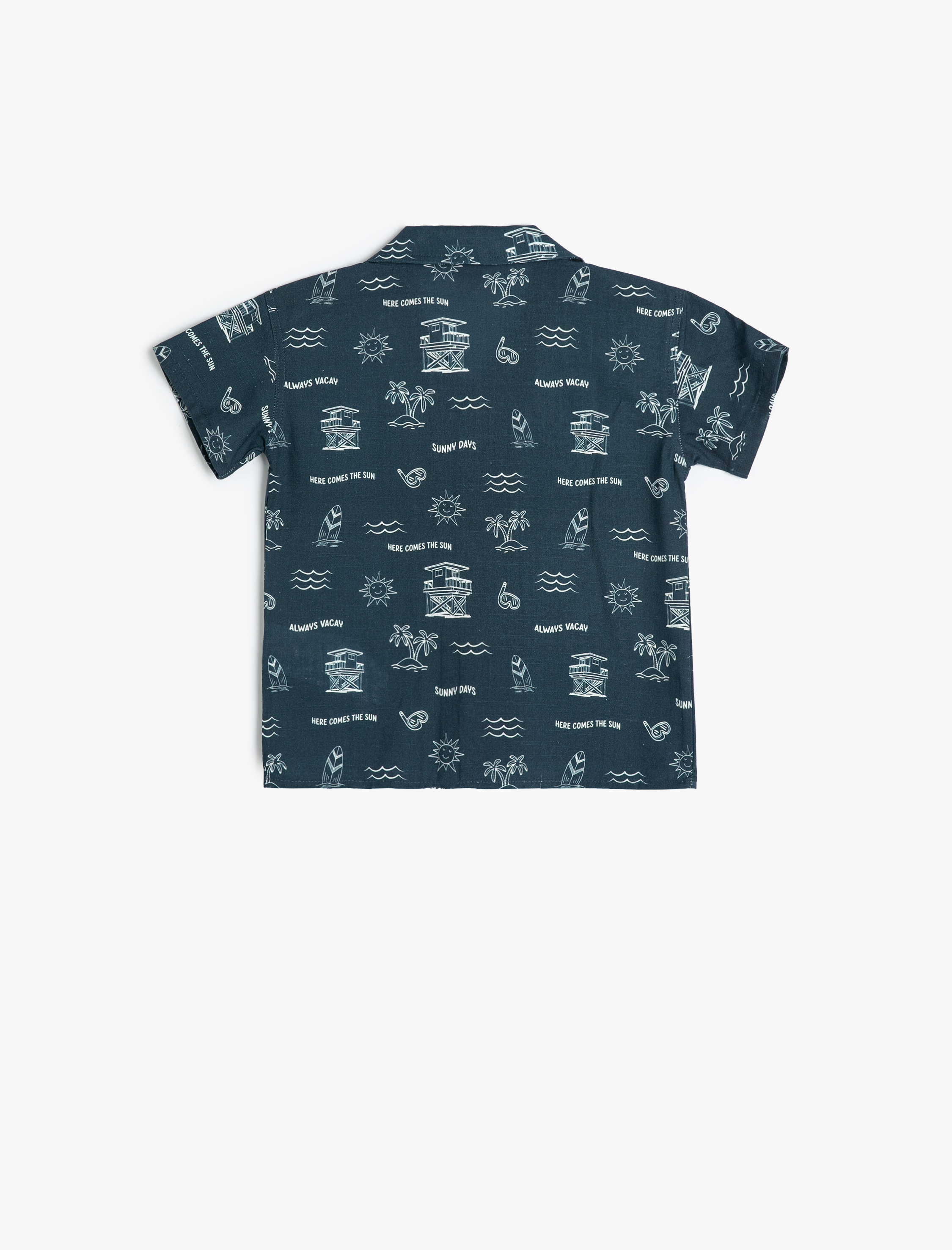  Erkek Bebek Gömlek Kısa Kollu Yaz Temalı Baskılı Cep Detaylı