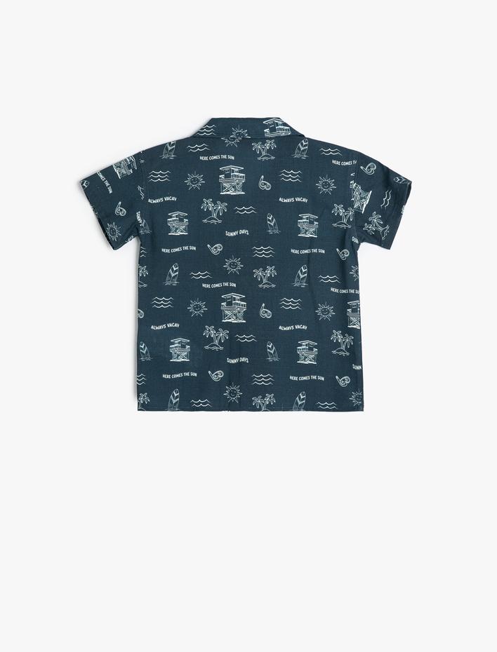 Erkek Bebek Gömlek Kısa Kollu Yaz Temalı Baskılı Cep Detaylı