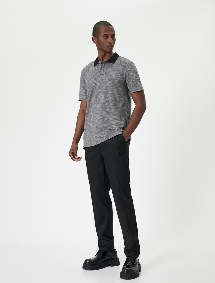  Polo Yaka Tişört Slim Fit Kısa Kollu Düğmeli