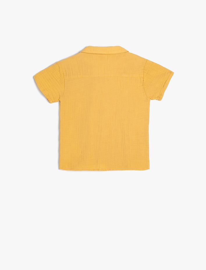 Erkek Bebek Müslin Gömlek Dokulu Düğme Detaylı Klasik Yaka Cepli