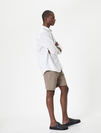 Kumaş Şort Slim Fit Chino Düğmeli Katlı Paça Cep Detaylı