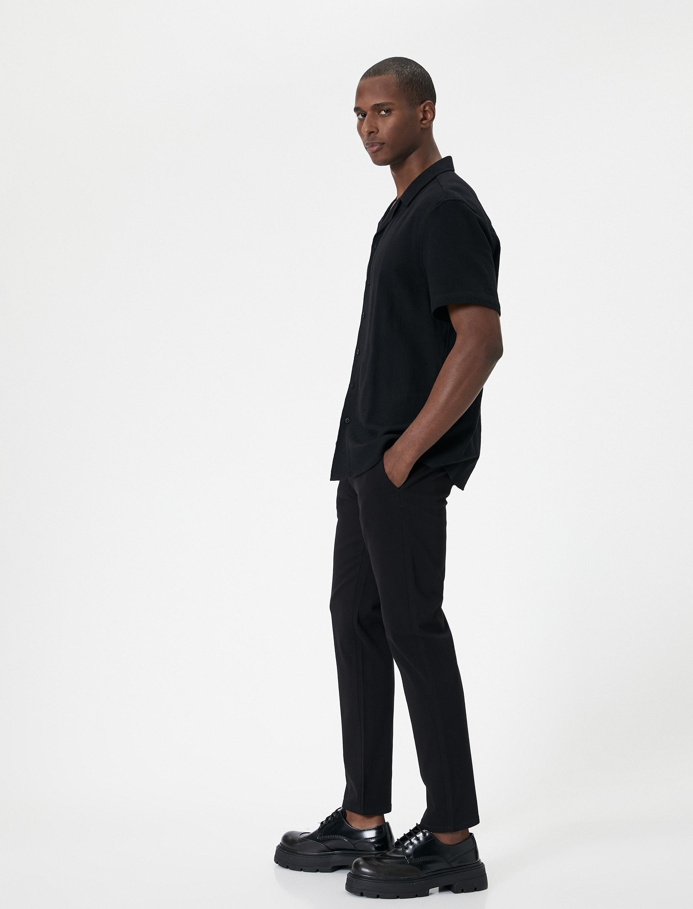   Basic Dokuma Pantolon 5 Cepli Düğmeli