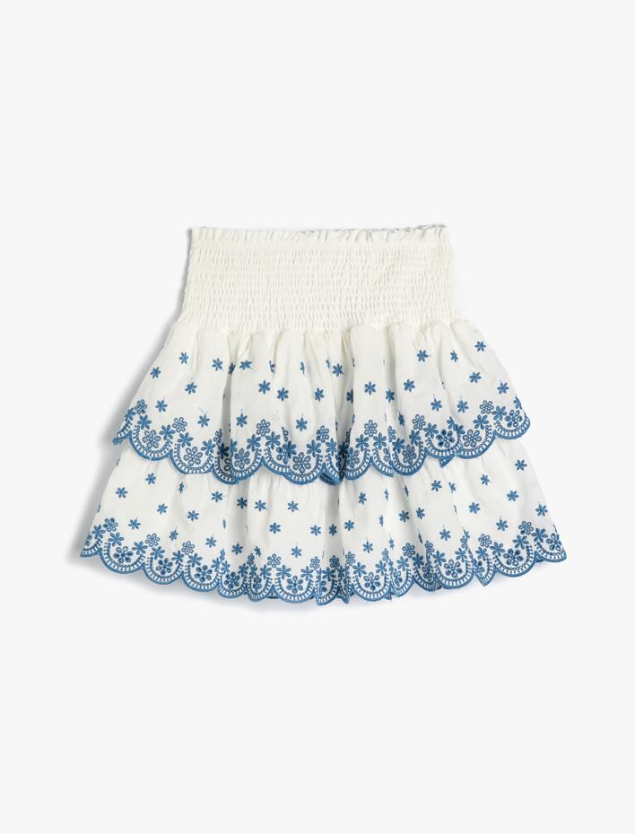 Kız Çocuk Etek Çiçek İşlemeli Yüksek Bel Gipeli