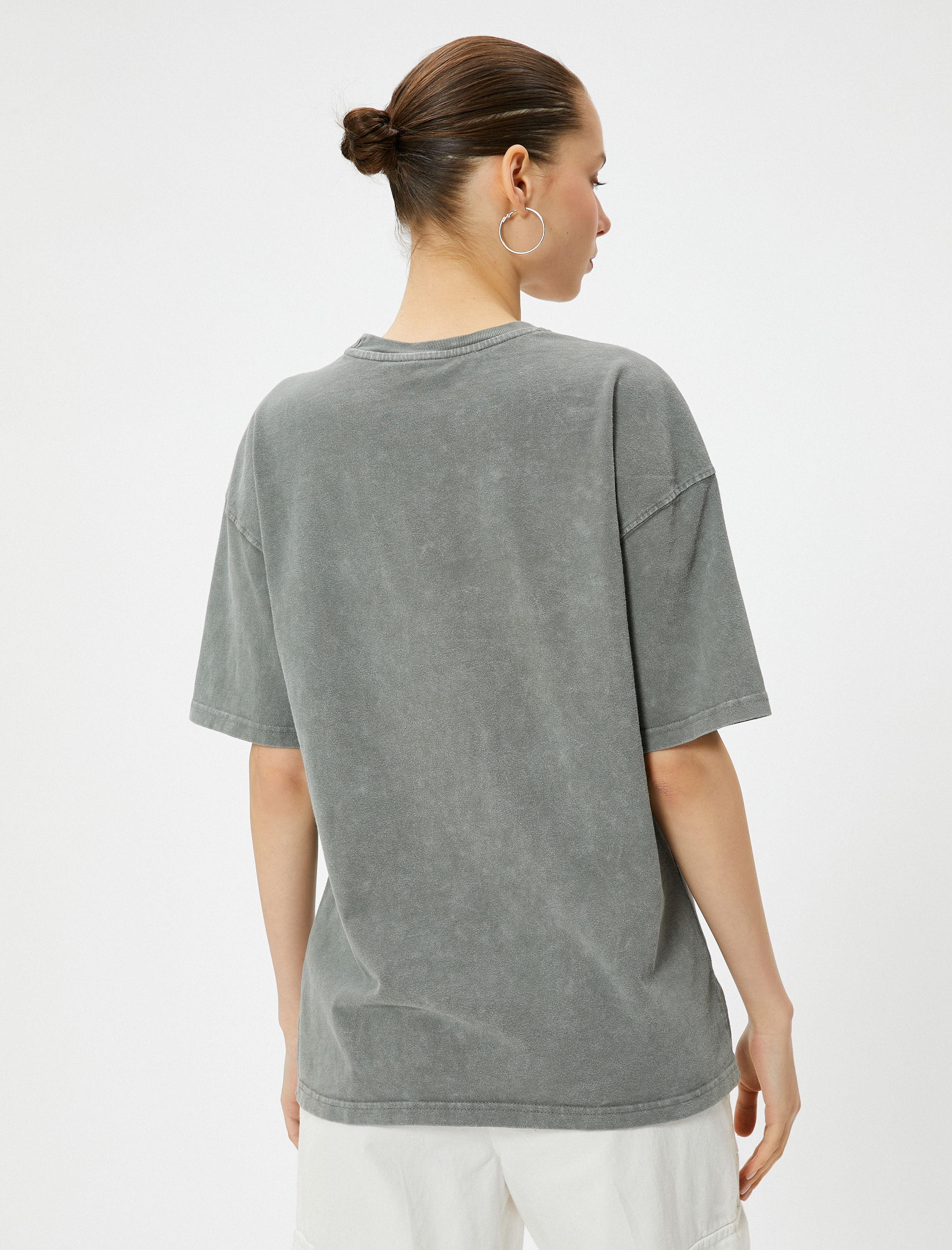   Basic Oversize Tişört Kısa Kollu Bisiklet Yaka Pamuklu