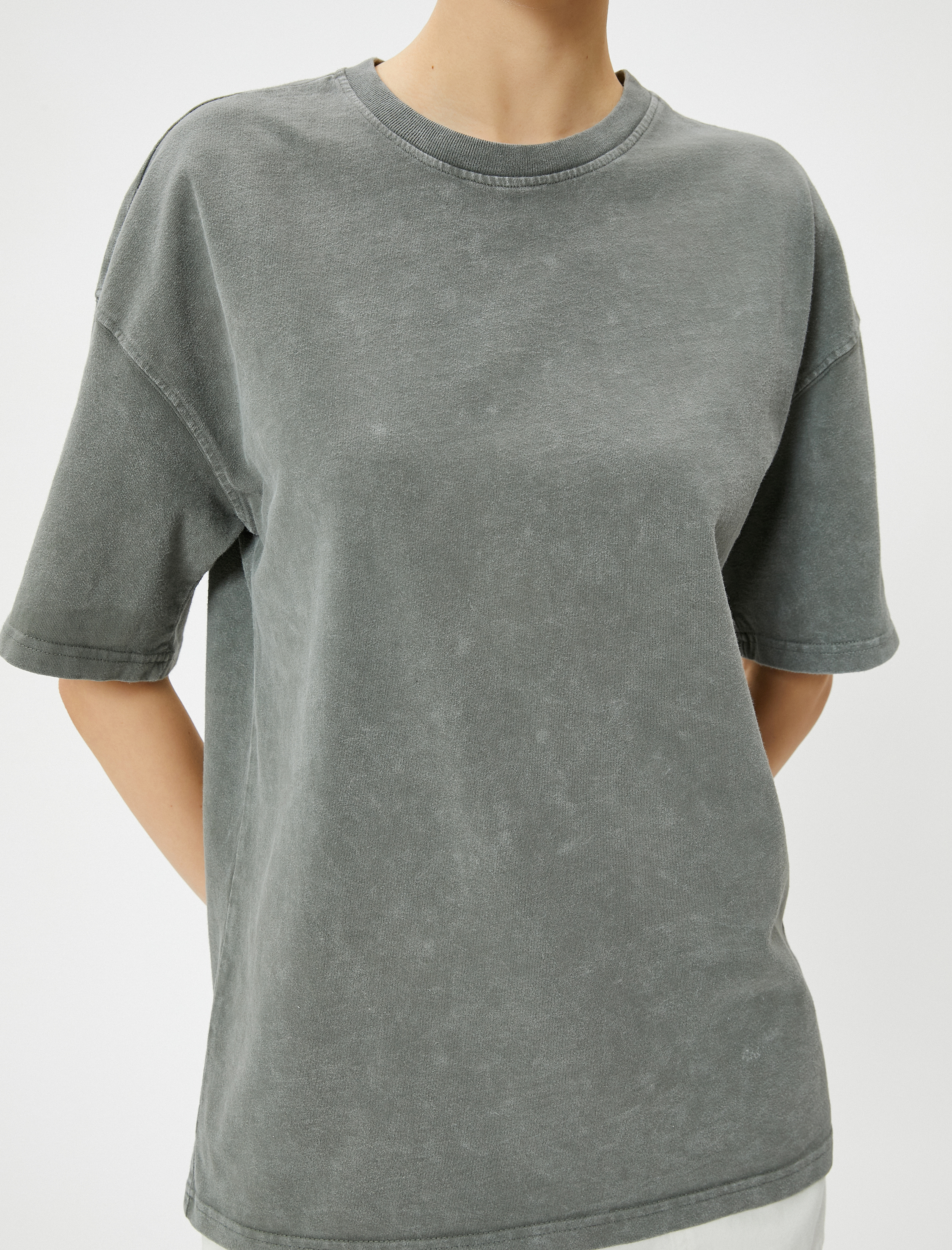   Basic Oversize Tişört Kısa Kollu Bisiklet Yaka Pamuklu