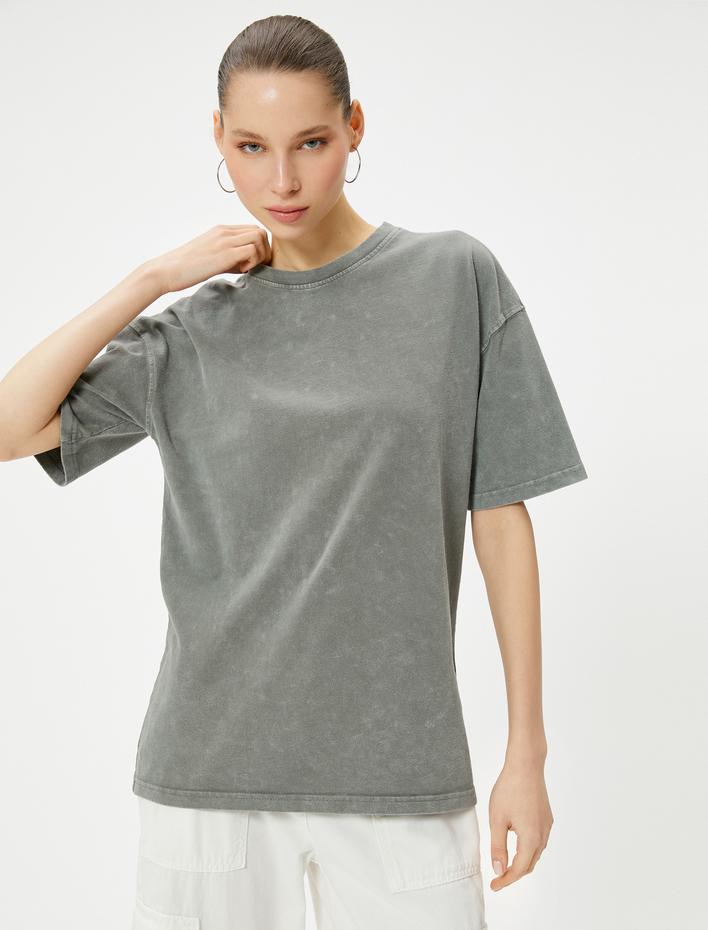  Basic Oversize Tişört Kısa Kollu Bisiklet Yaka Pamuklu