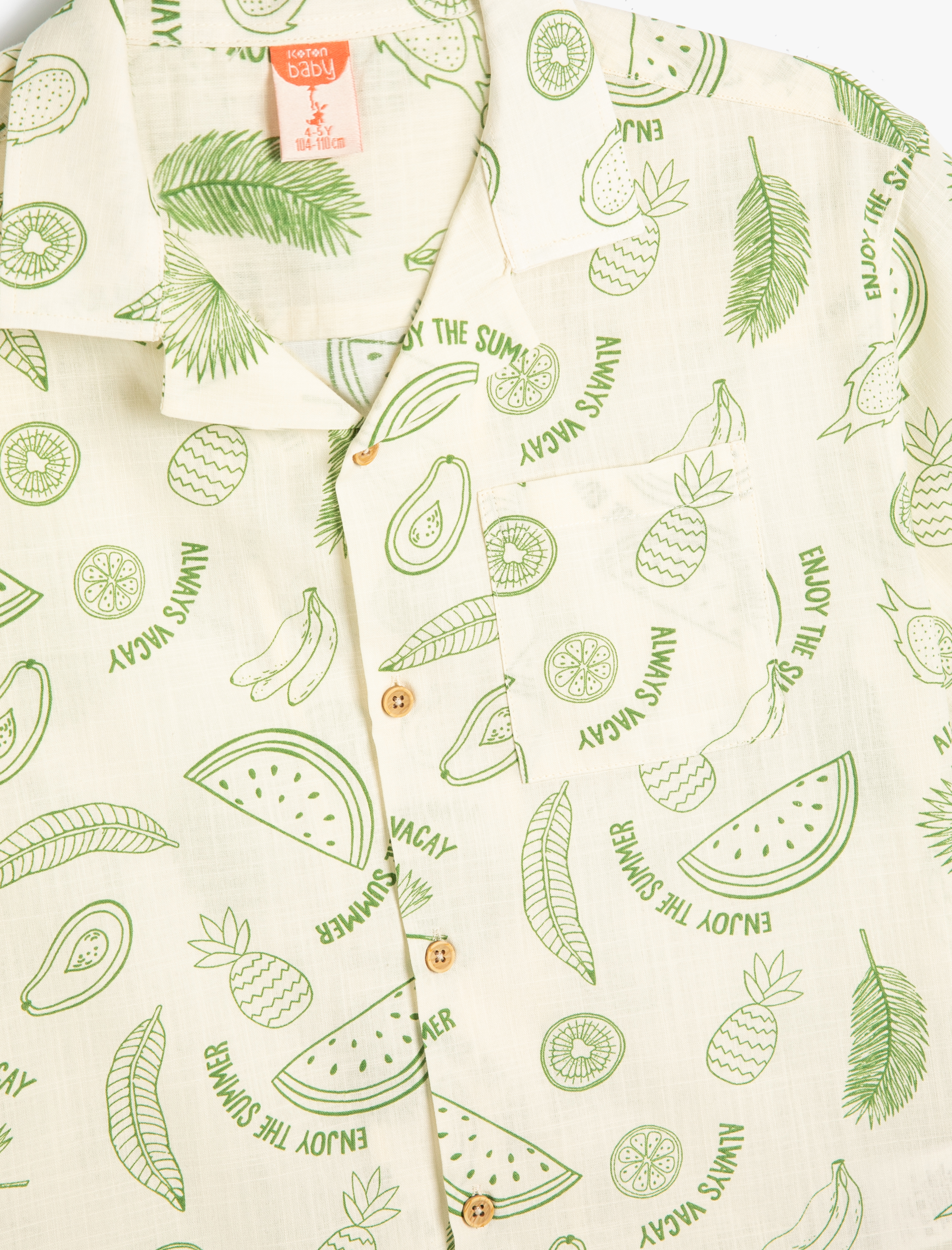  Erkek Bebek Gömlek Meyve Baskılı Kısa Kollu Cepli