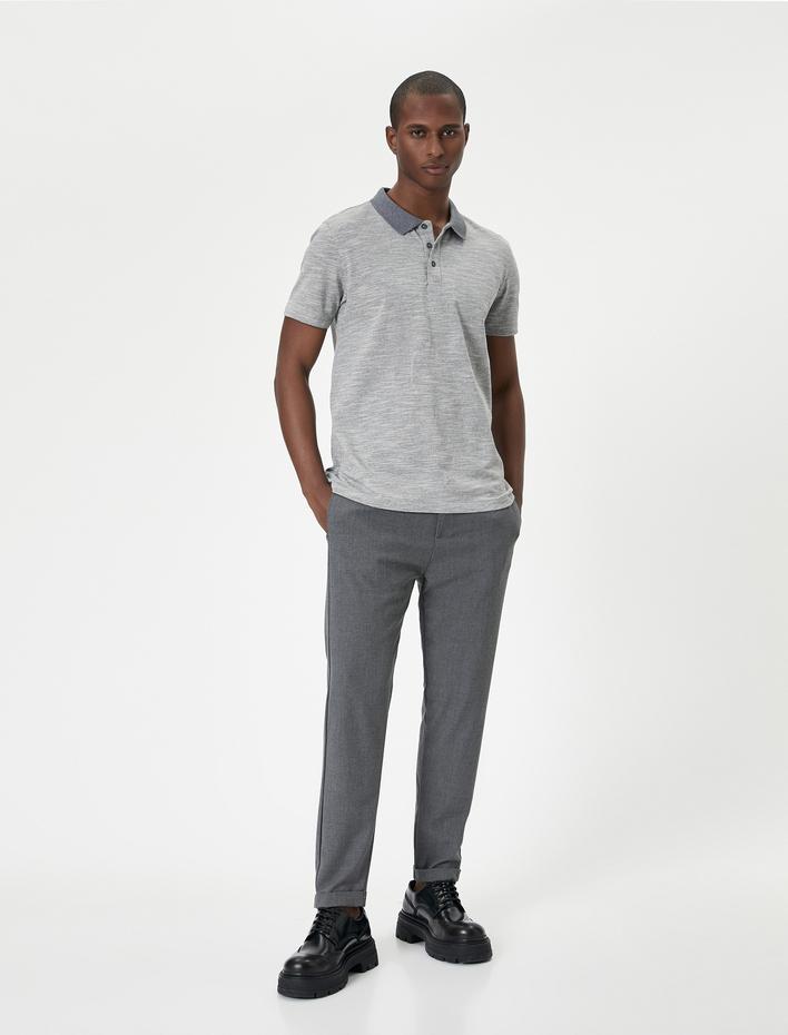  Polo Yaka Tişört Slim Fit Kısa Kollu Düğmeli