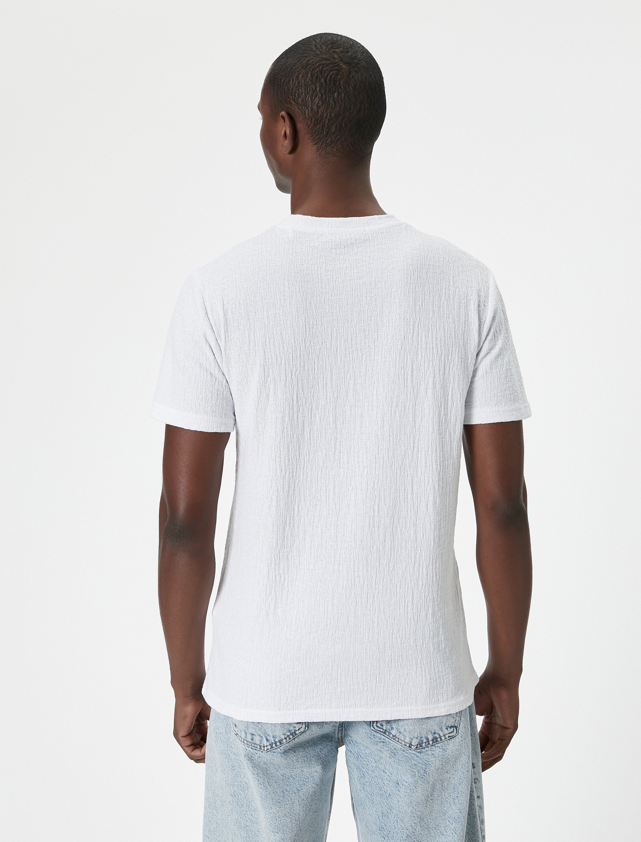 Slim Fit Tişört Bisiklet Yaka Kısa Kollu Dokulu