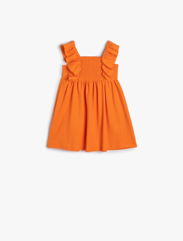 Kız Bebek Elbise Askılı Fırfırlı Gipeli Dokulu