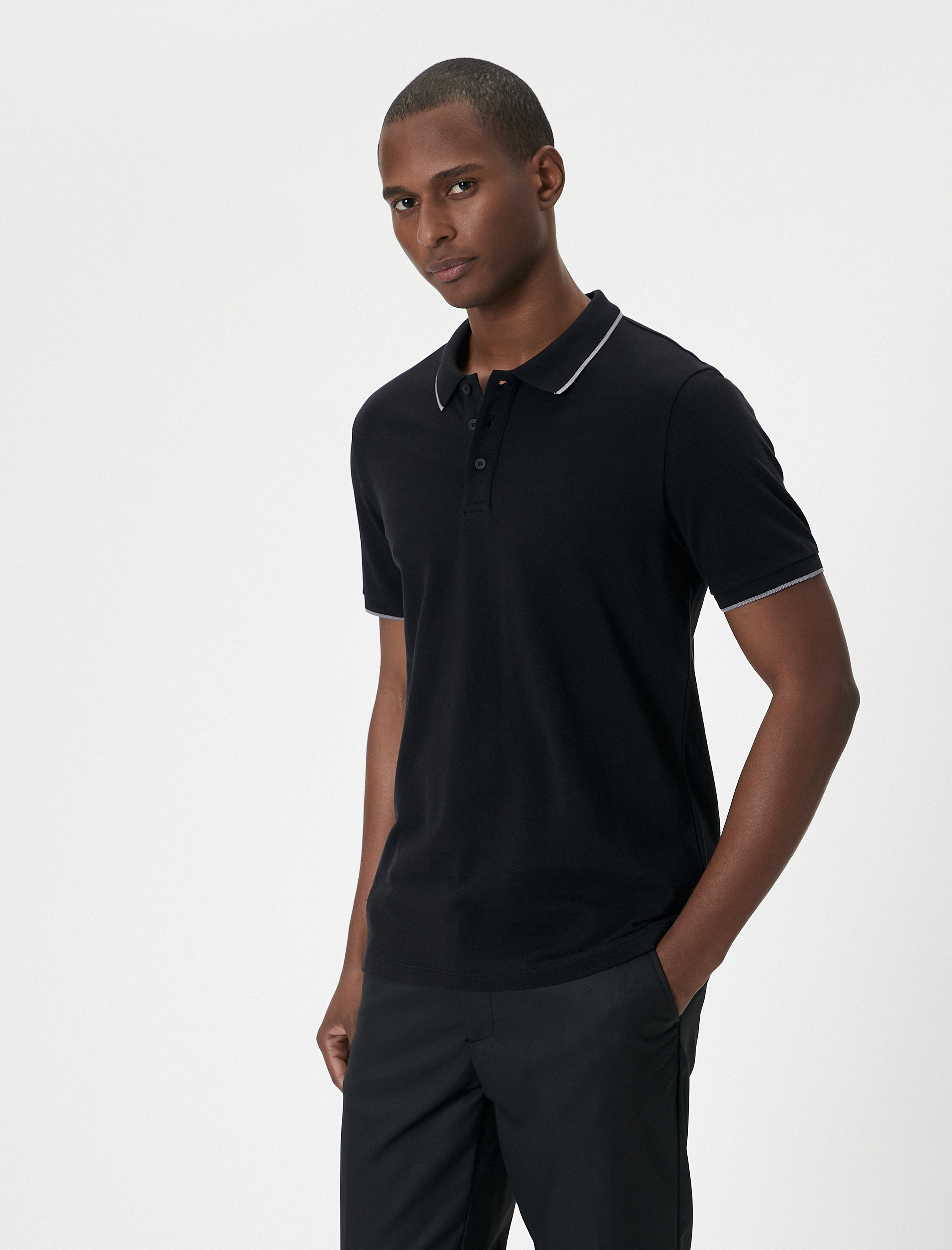   Polo Yaka Tişört Slim Fit Kısa Kollu Biyeli