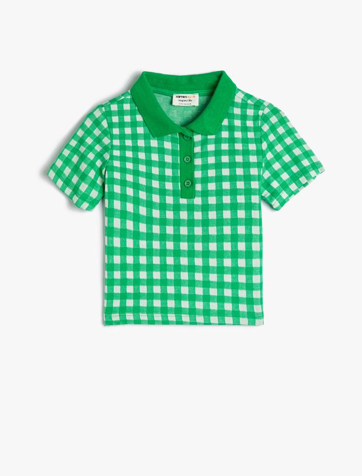 Kız Çocuk Polo Tişört Crop Kısa Kollu Düğme Detaylı Dar Kalıp