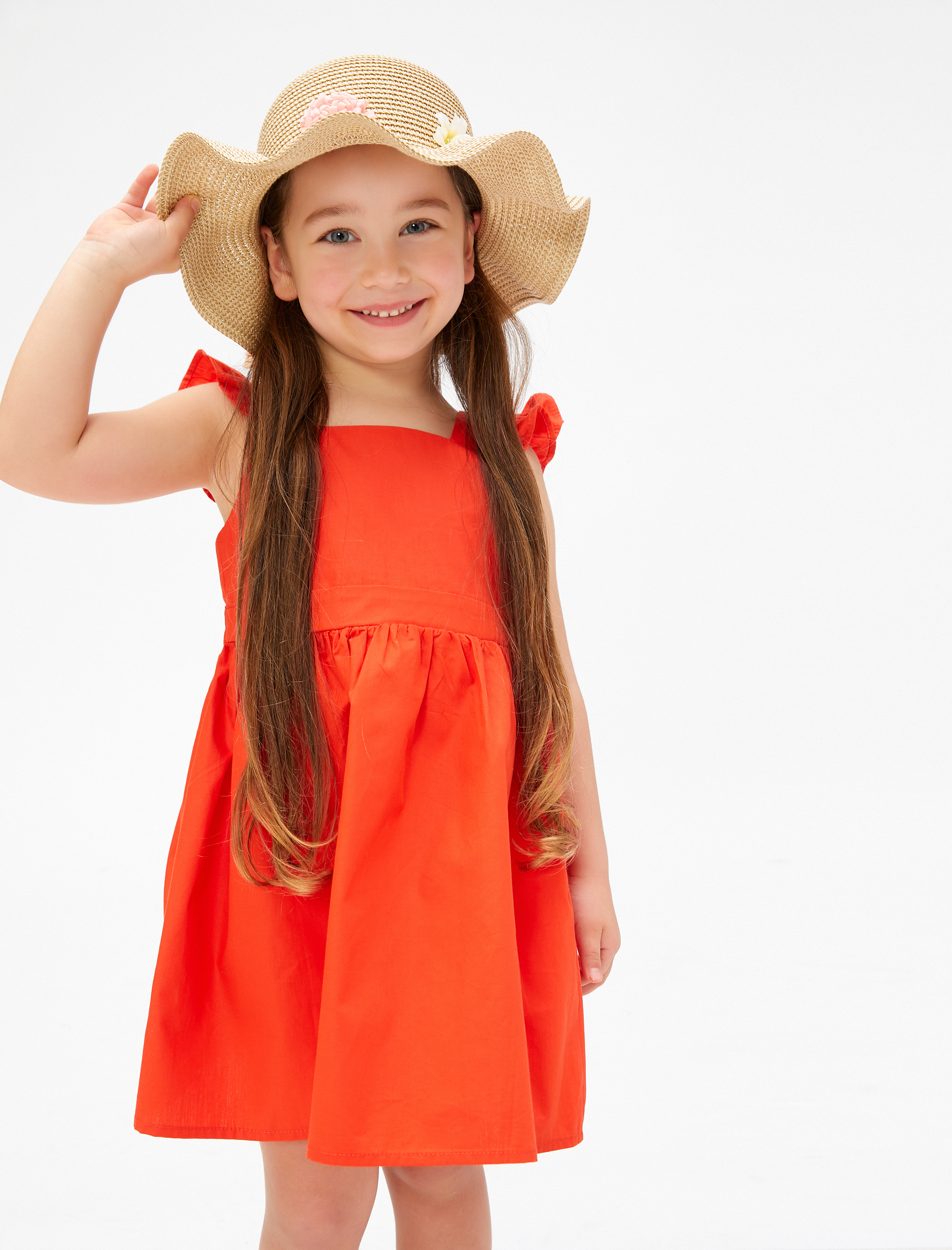  Kız Bebek Elbise Midi Kolsuz Askılı Fırfırlı Pamuklu