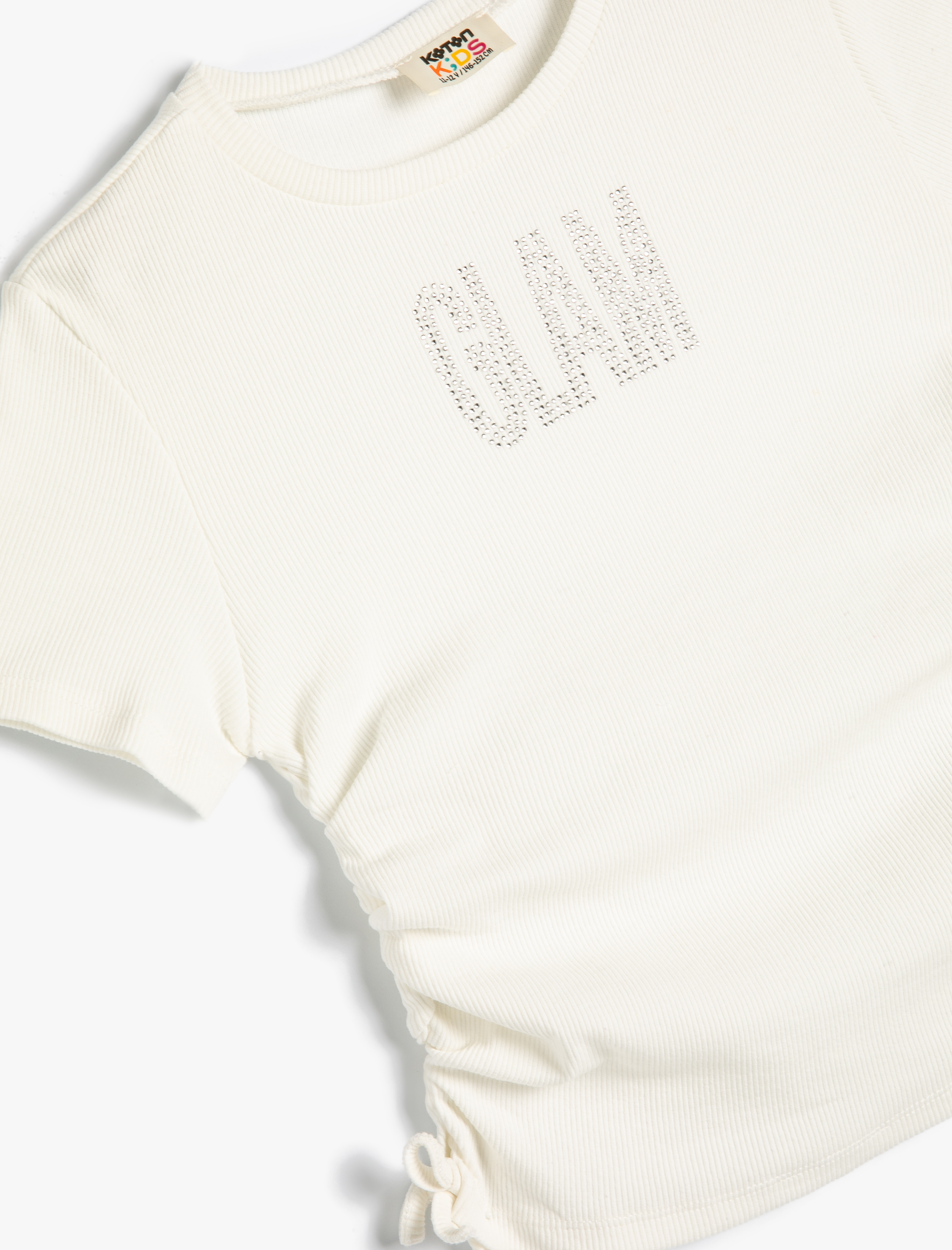  Kız Çocuk Tişört Yanları Büzgülü Kısa Kollu Pamuklu