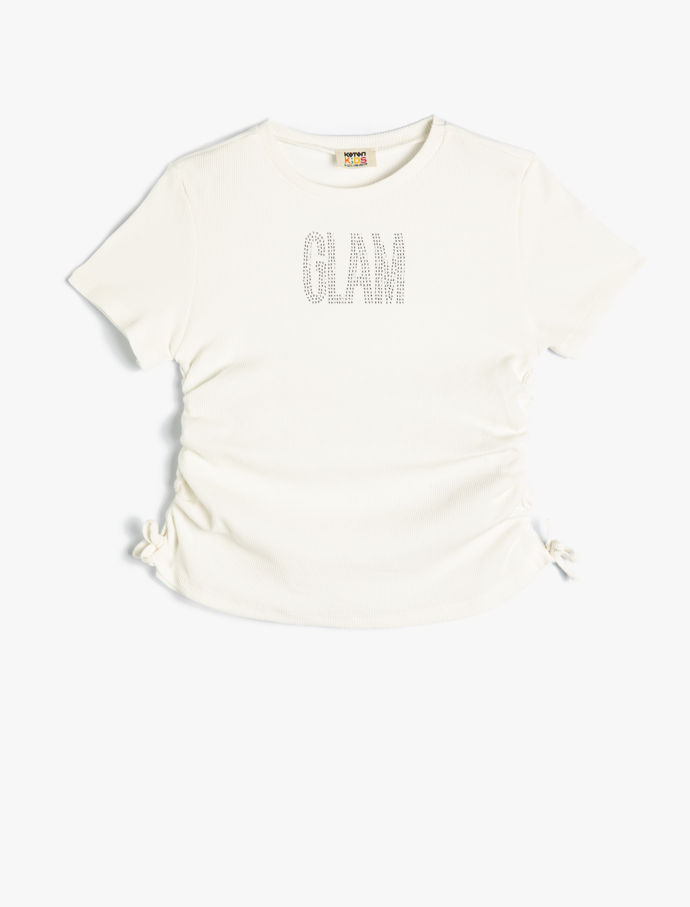  Kız Çocuk Tişört Yanları Büzgülü Kısa Kollu Pamuklu