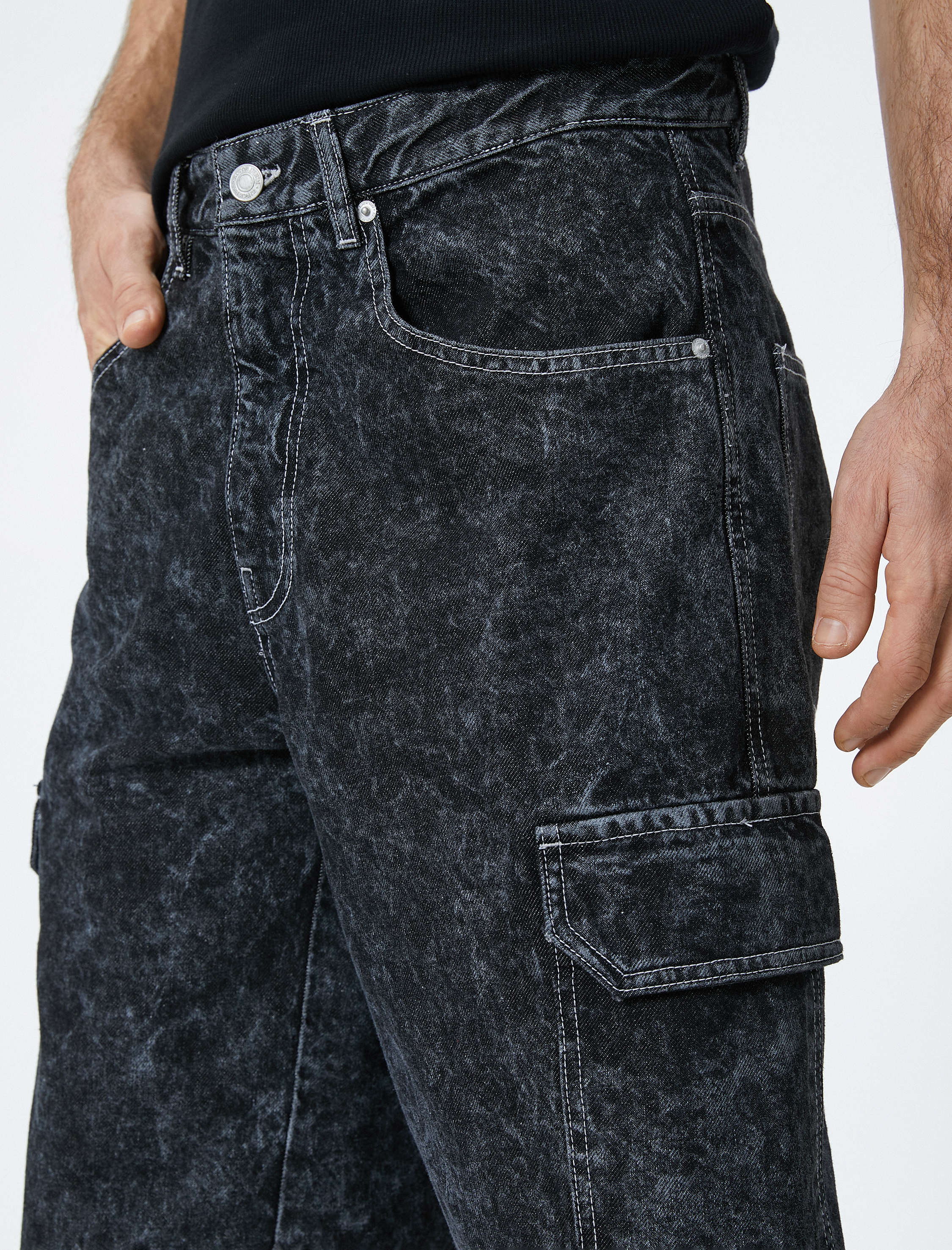 Oversize Kot Şort Düğmeli Kargo Cep Detaylı Yıkamalı