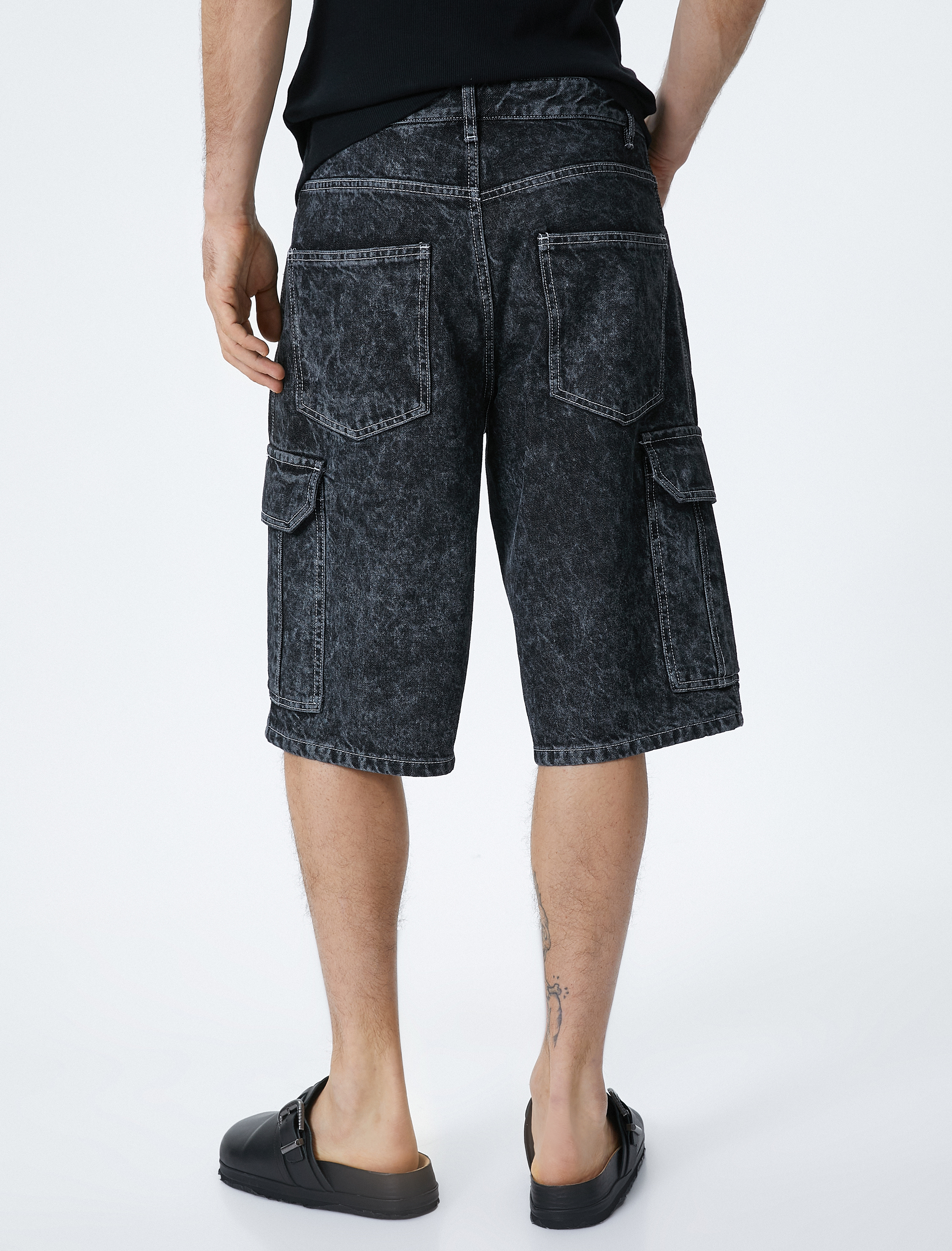 Oversize Kot Şort Düğmeli Kargo Cep Detaylı Yıkamalı