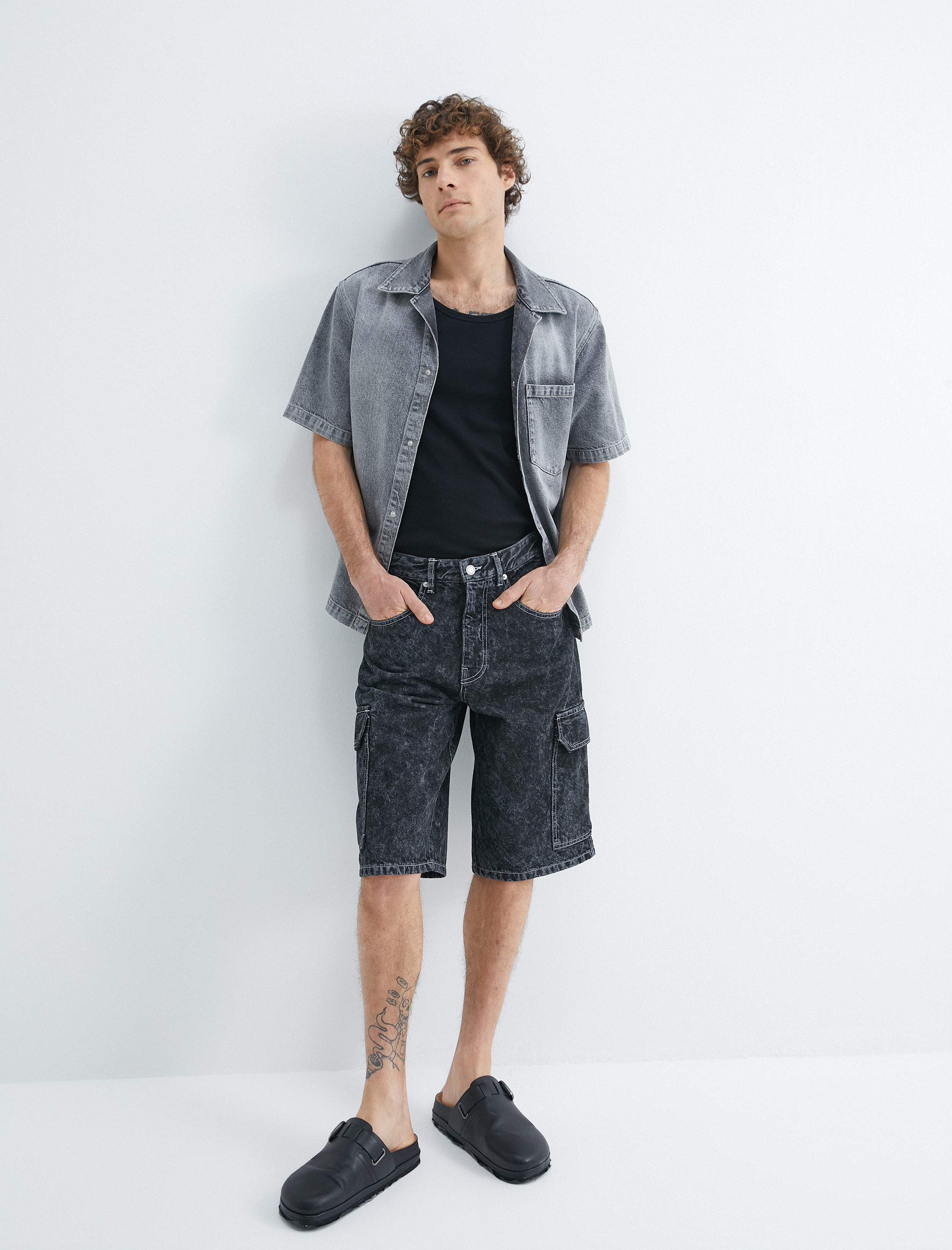 Oversize Kot Şort Düğmeli Kargo Cep Detaylı Yıkamalı