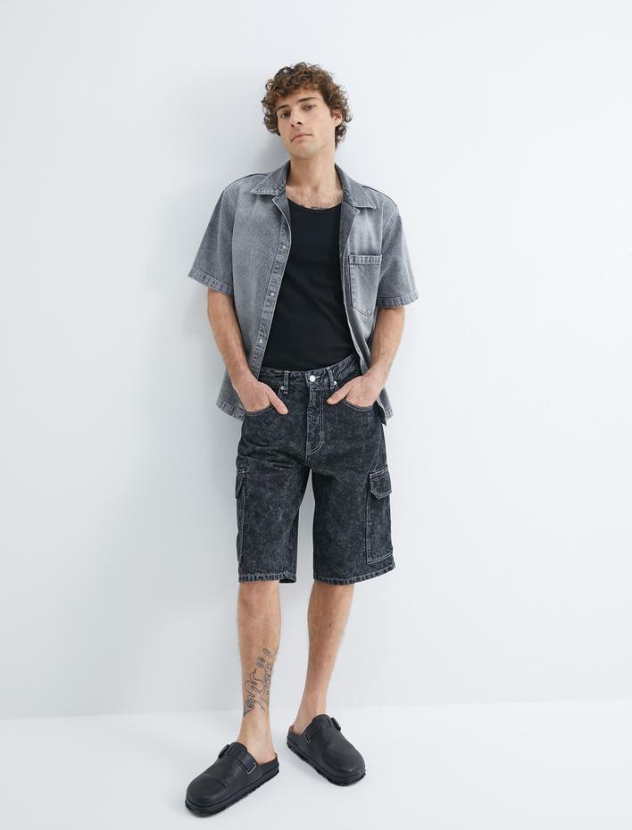  Oversize Kot Şort Düğmeli Kargo Cep Detaylı Yıkamalı