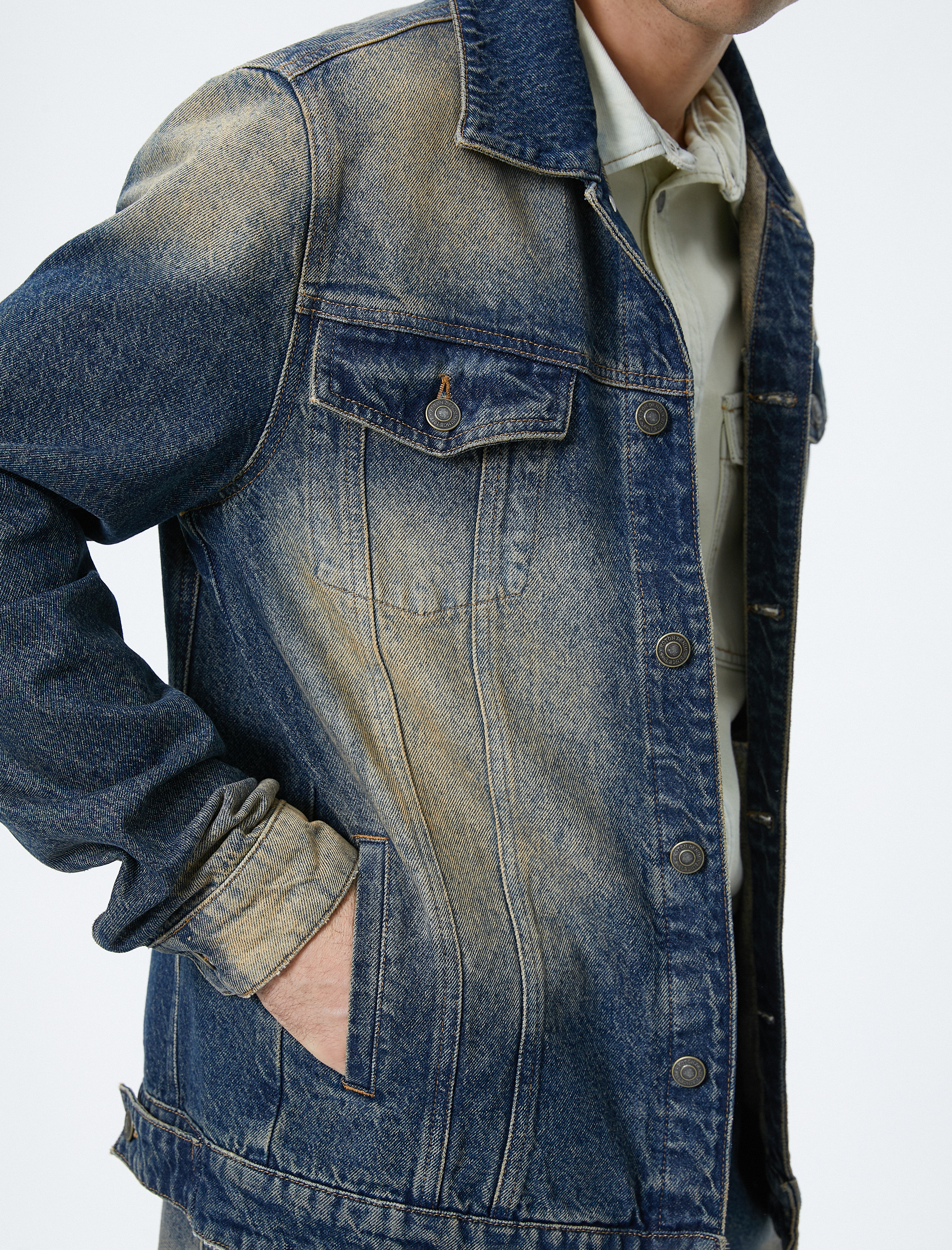   Oversize Kot Ceket Yıkamalı Klasik Yaka Cep Detaylı Düğmeli