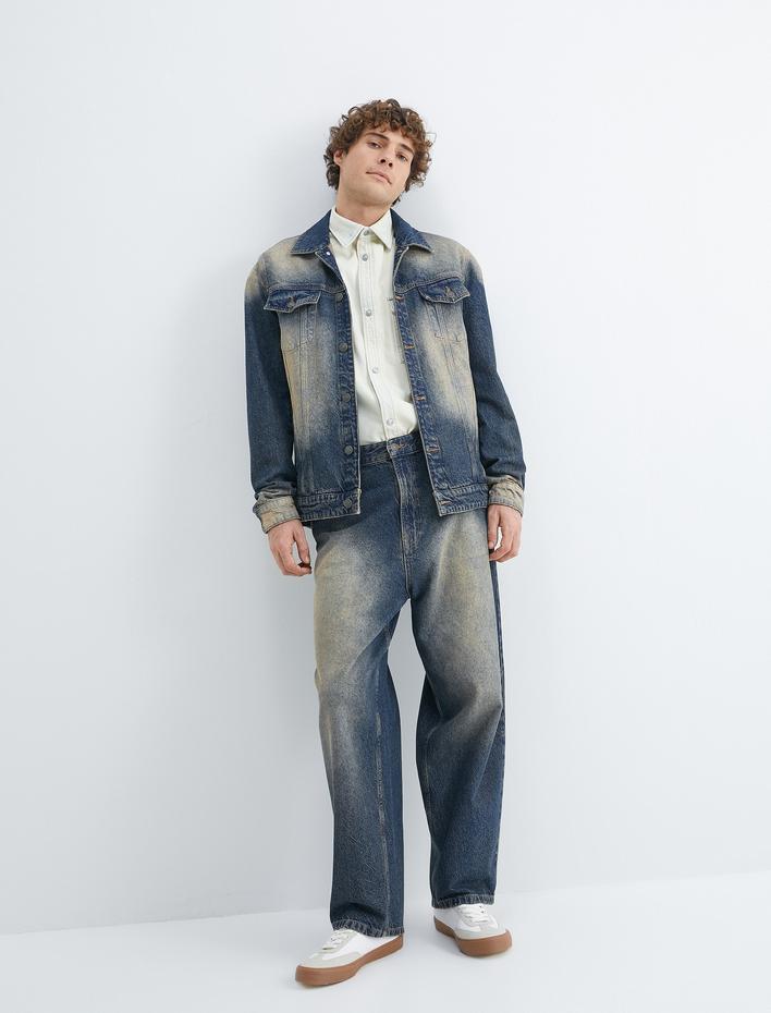  Oversize Kot Ceket Yıkamalı Klasik Yaka Cep Detaylı Düğmeli