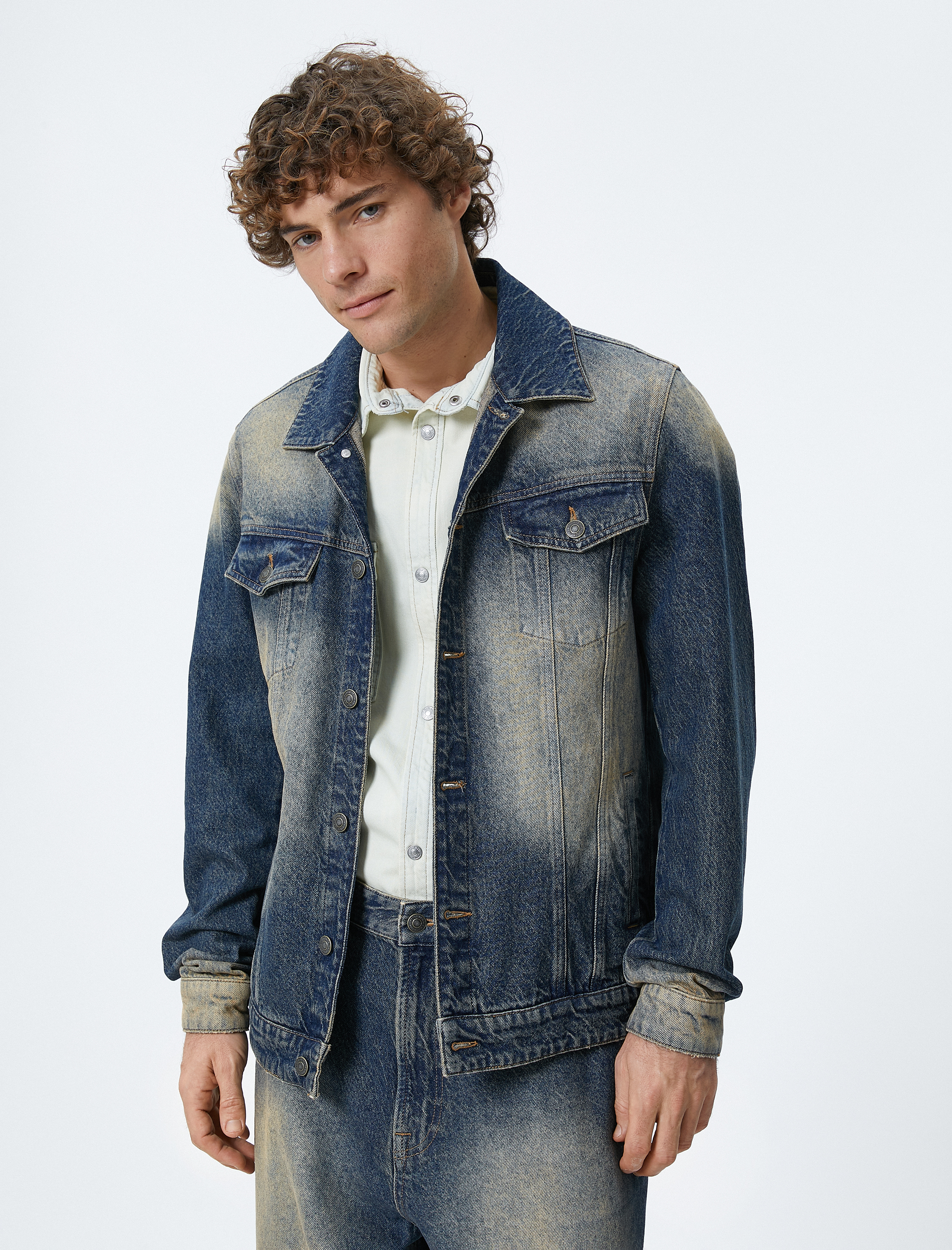   Oversize Kot Ceket Yıkamalı Klasik Yaka Cep Detaylı Düğmeli